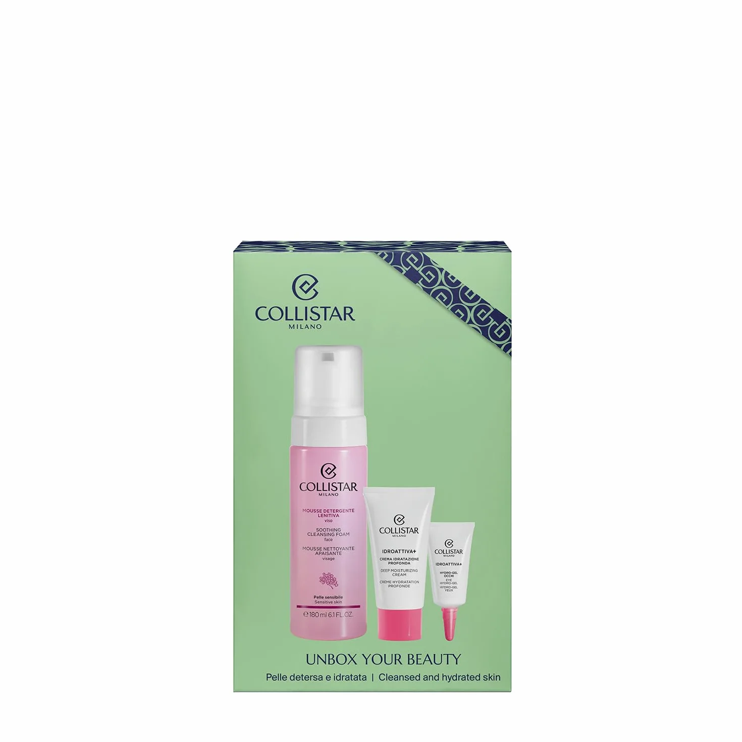 Collistar Cofanetto Regalo Donna Viso Idroattiva+ con Mousse Detergente Lenitiva 180ml + Crema Idratazione Profonda 25ml + Hydro-Gel Occhi 5ml – Idratante, Lenitivo, Naturale