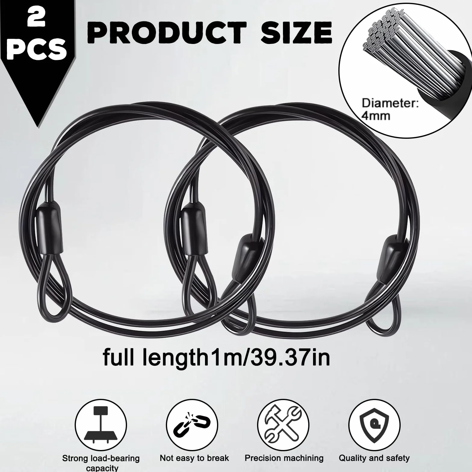 Cavo di Sicurezza in Acciaio 3mm, Lucchetto Casco Moto, Cavo Antifurto Bici (1m) 2 Pezzi