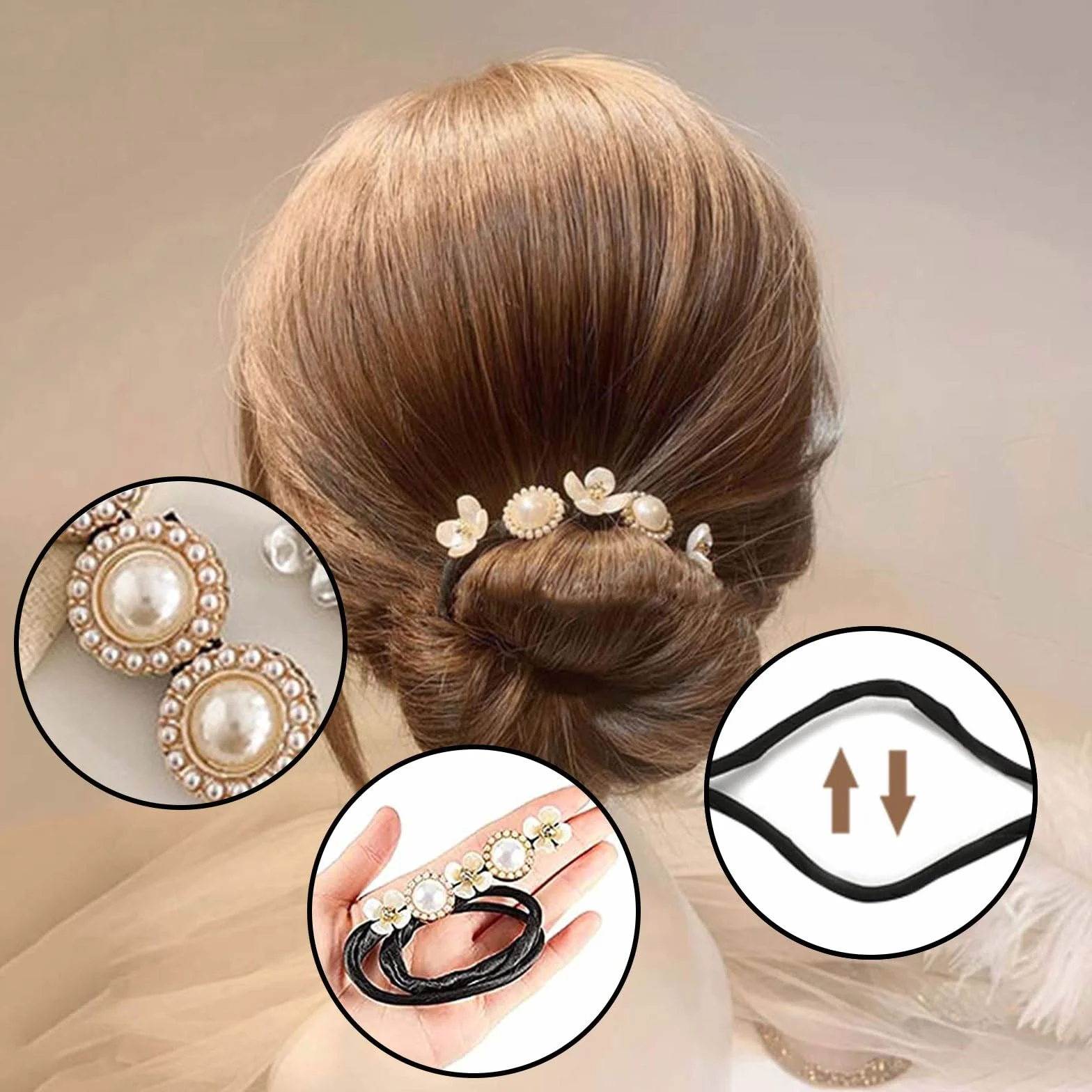 Chignon a Ciambella, 2 Pz Creatore per Pane Ciambella Chignon a Ciambella, French Twist Accessori Capelli Ciambelle Chignon, Fiore Perla Capelli Chignon per Donne Ragazze Donne Bambini Balletto