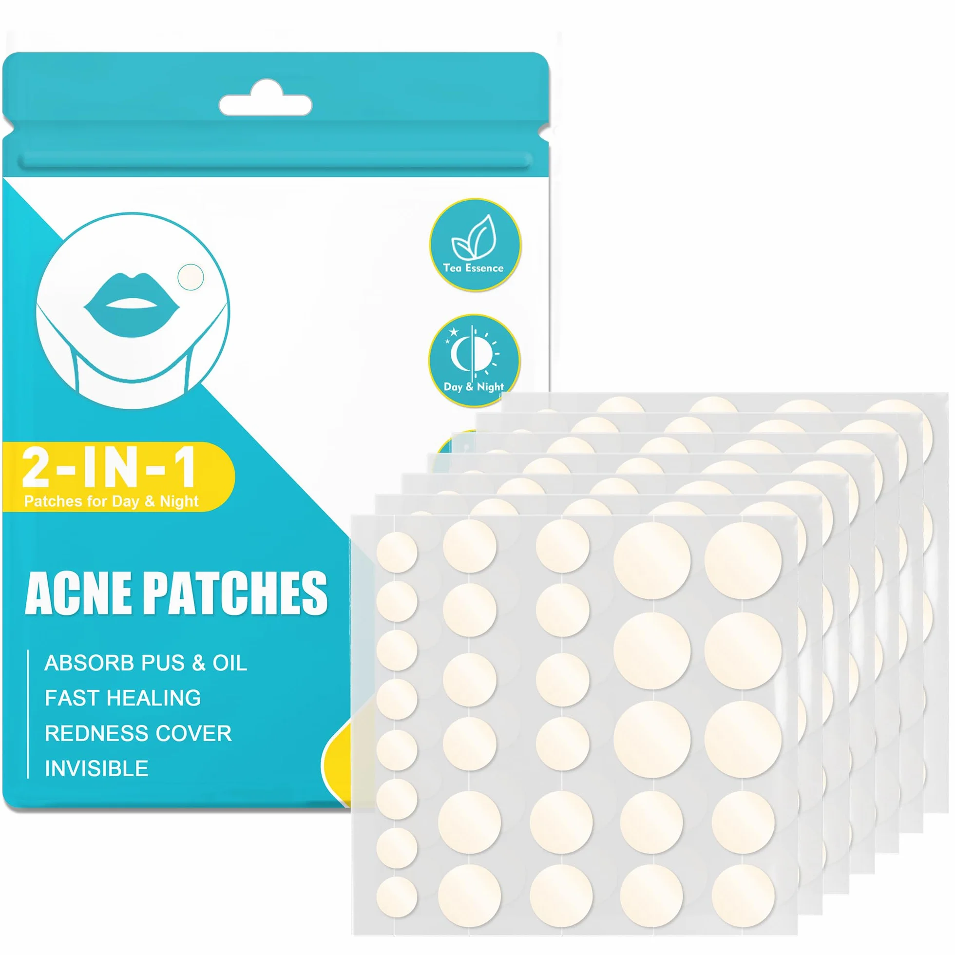 264pcs Cerotti Brufoli Pimple Patch Invisibili Per Acne Idrocolloide Naturale Con Olio Dell'Albero Del Tè E Acido Salicilico Giorno E Notte 2 In 1 Cerotto Impermeabile Patch Brufoli