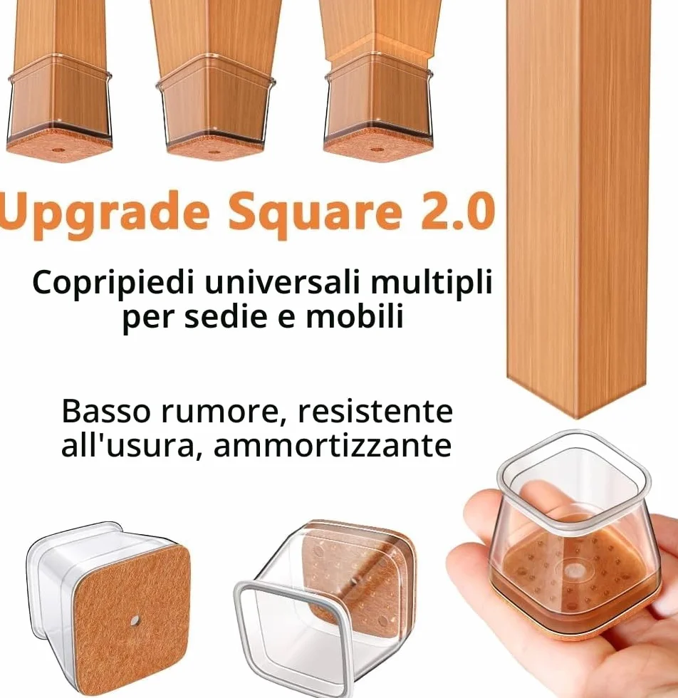 Gommini per Sedie Quadrati in Silicone 20 Pezzi Protezioni Antigraffio per Pavimenti 27-39 mm