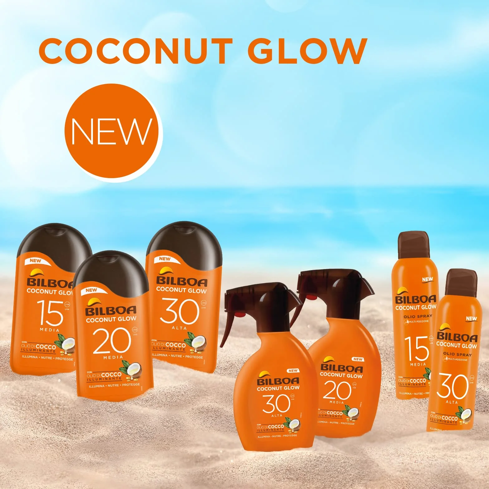 Bilboa, Trigger Solare Coconut Glow SPF 20, Crema Solare Spray con Olio di Cocco e Vitamina E, Leggera sulla Pelle, Protezione Solare Resistente all'Acqua, 250 ml