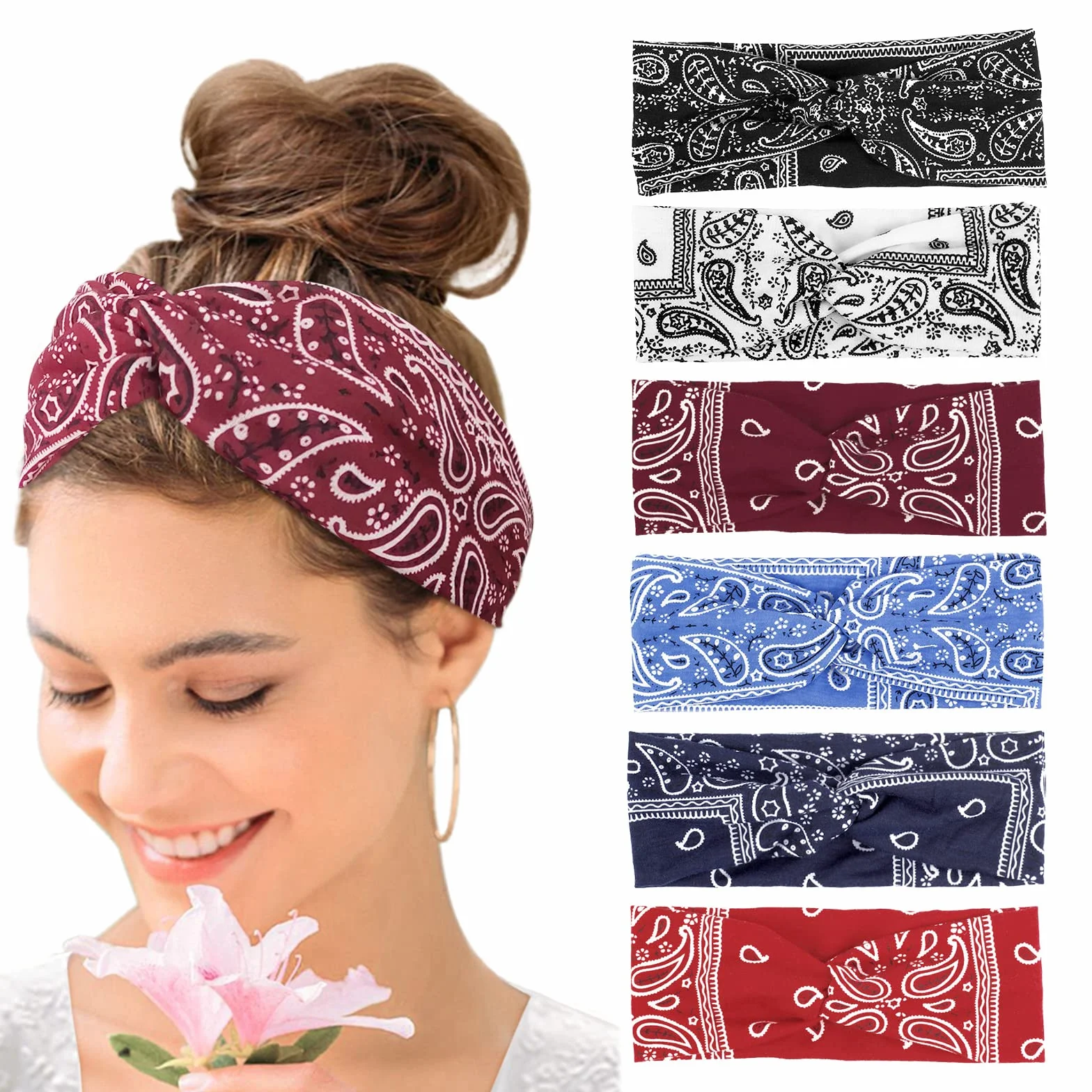 Kavya Fasce Capelli Donna Largo Elastico Morbido Estate Boho Stampa Accessori Sportiva Yoga Bandana Donna Multicolore (multicolore-1)