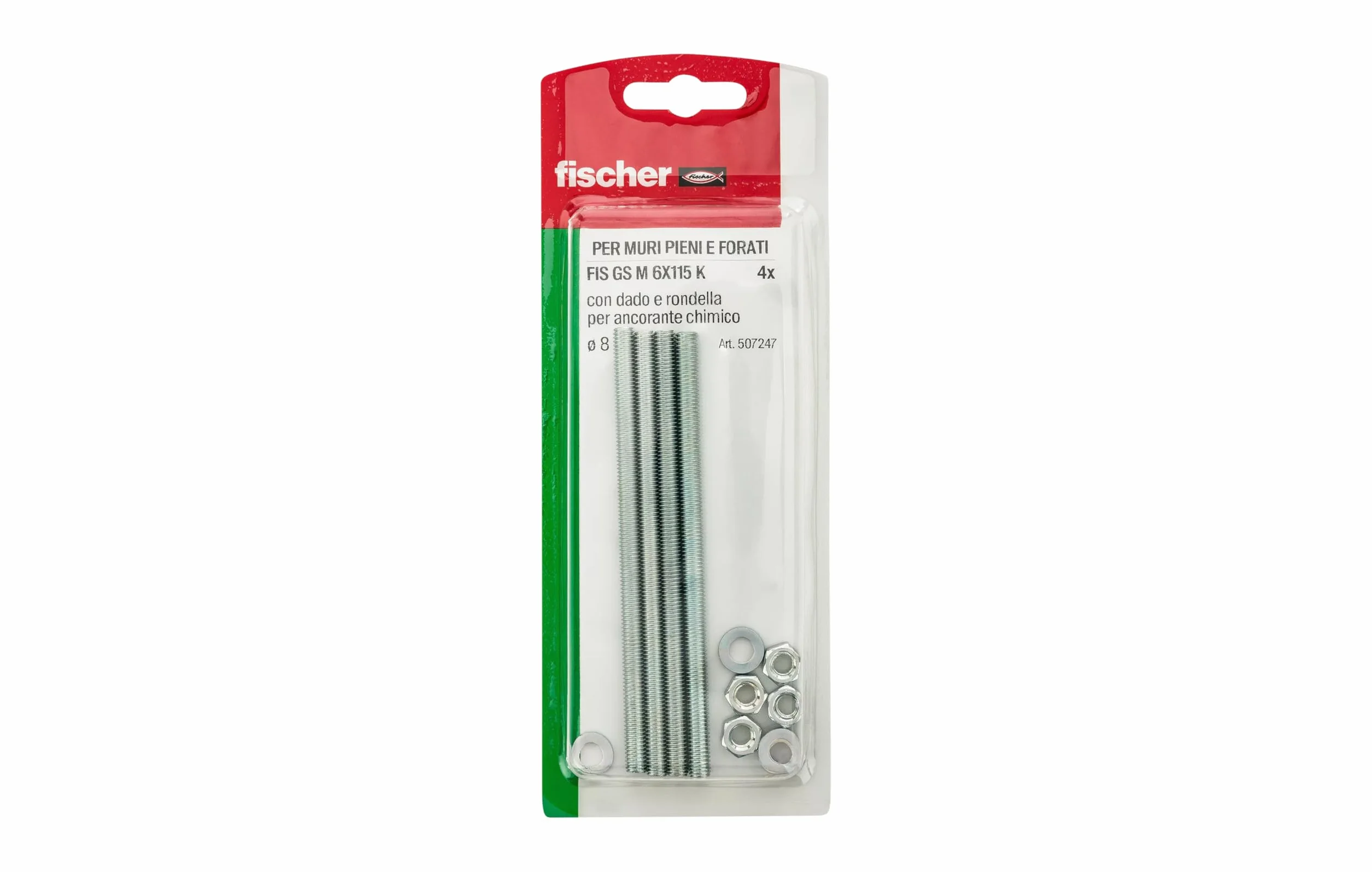 Fischer Barre Filettate M6 x 110 con Dado e Rondella FIS GS per Ancorante Chimico, 4 Pezzi
