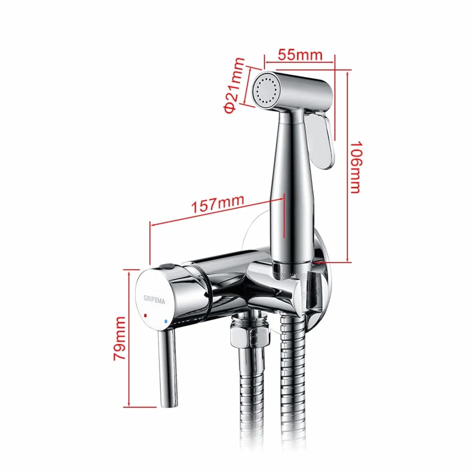 GRIFEMA Miscelatore Bidet Portatile Doccia, Rubinetti con Supporto, Acqua Calda e Fredda, Cromo Argento, G154-1