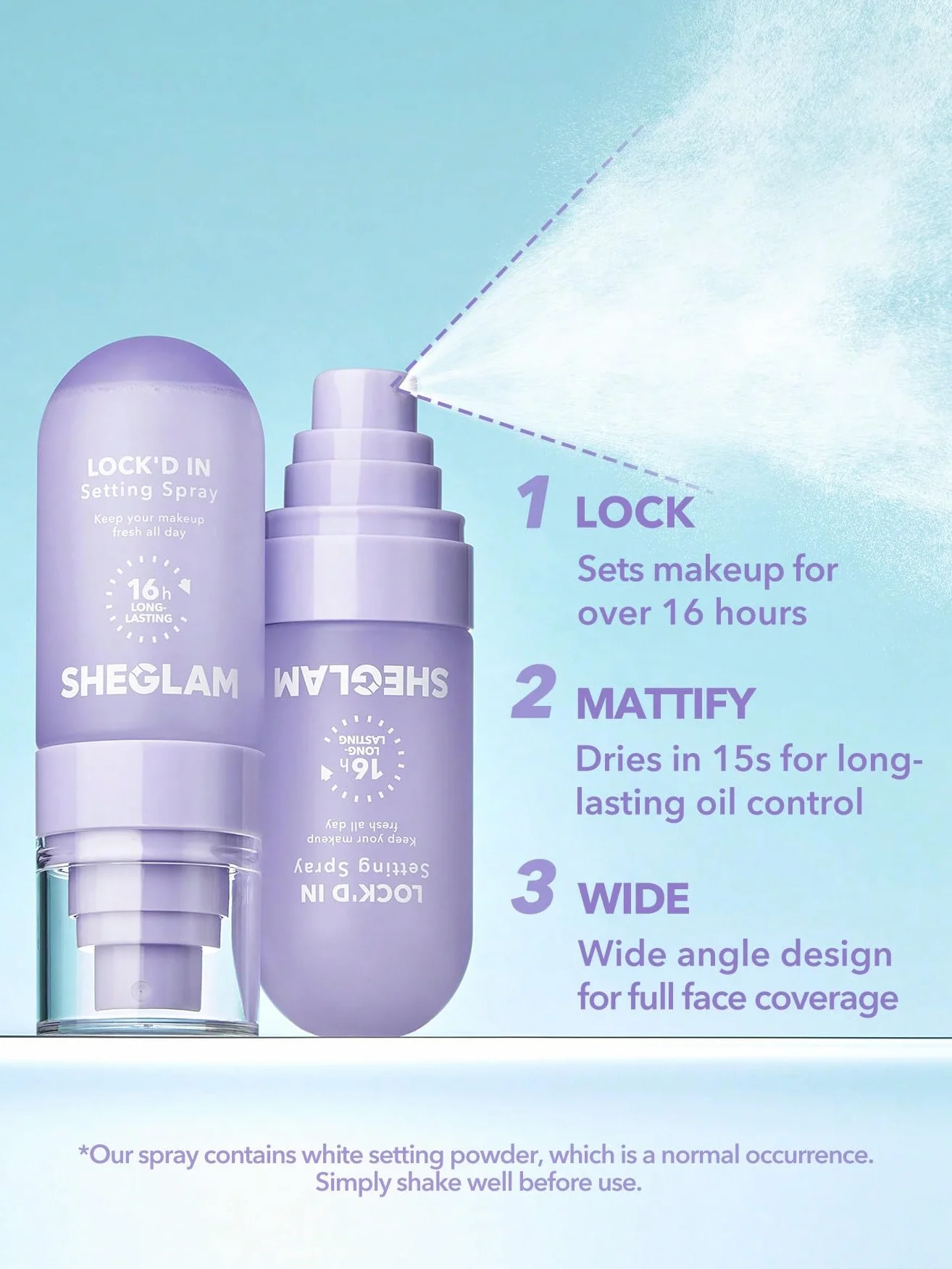 SHEGLAM Spray di fissaggio Lockd In effetto opacizzante, ad asciugatura rapida, a lunga durata, controllo dell'olio, non grassa