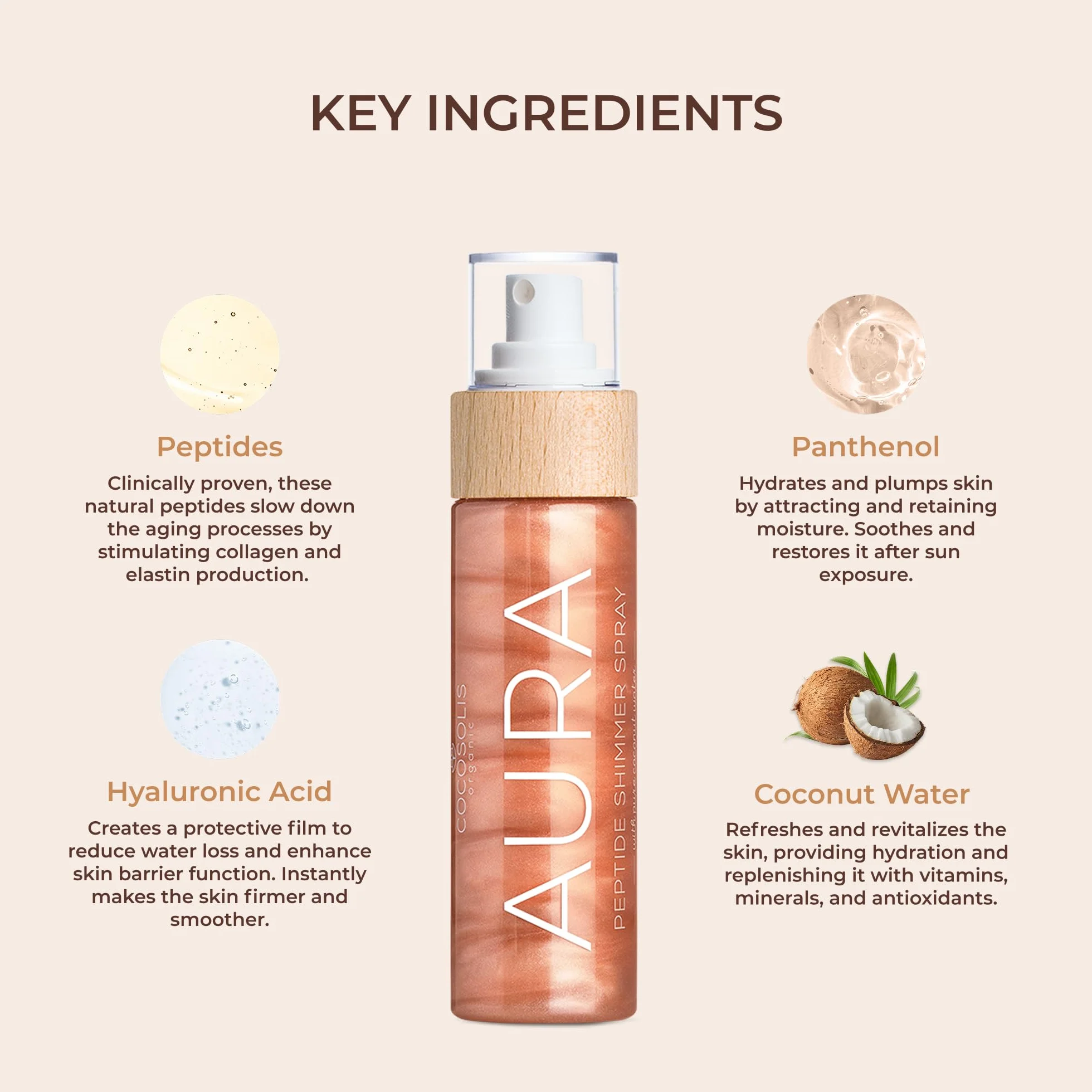 COCOSOLIS Aura Peptide Spray Illuminante con Brillantini - Spray Illuminante Naturale con Peptidi per Viso, Corpo e Capelli