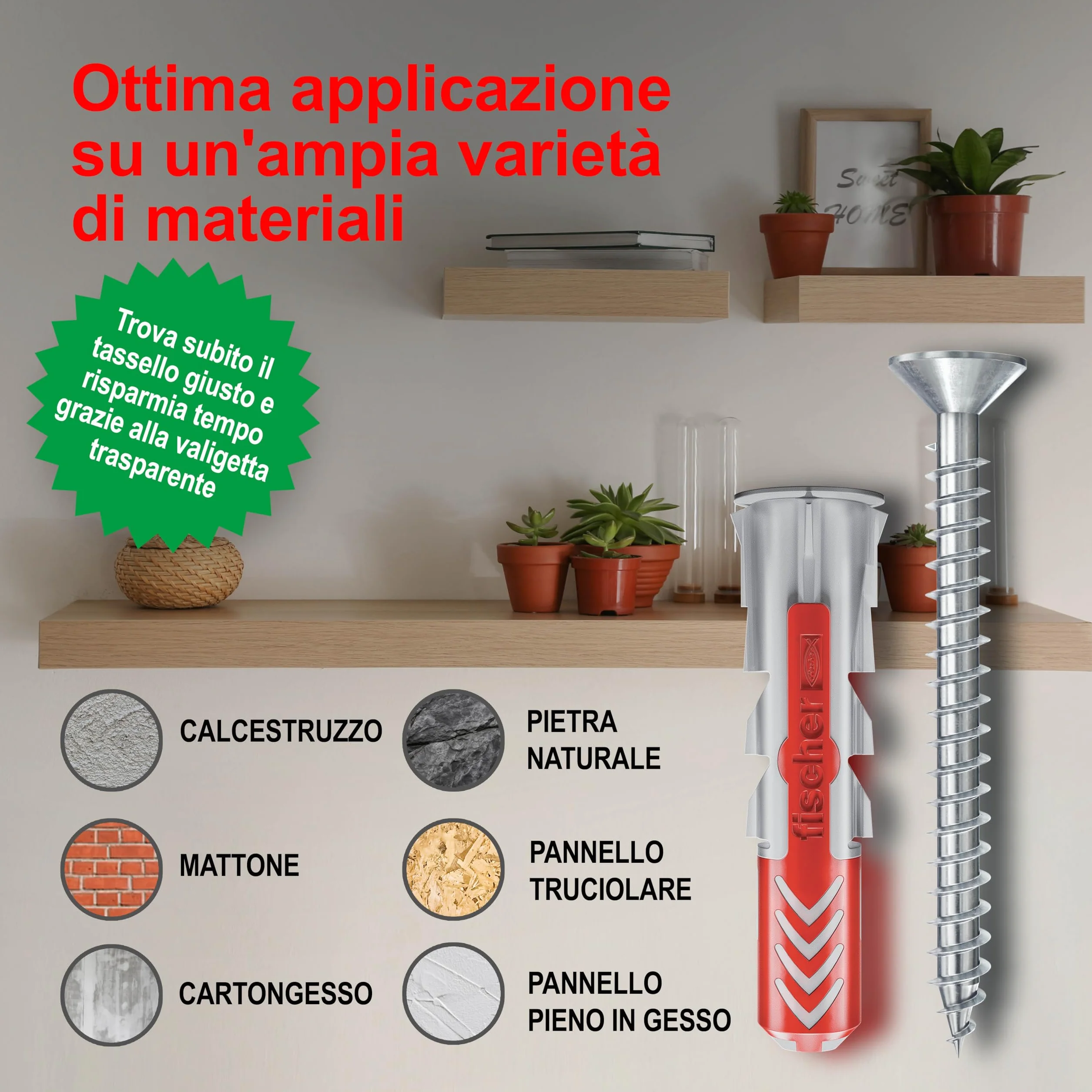 Fischer DUOPOWER Kit Valigetta 80 Tasselli Universali per Muro Pieno, Mattone Forato, Cartongesso, Calcestruzzo