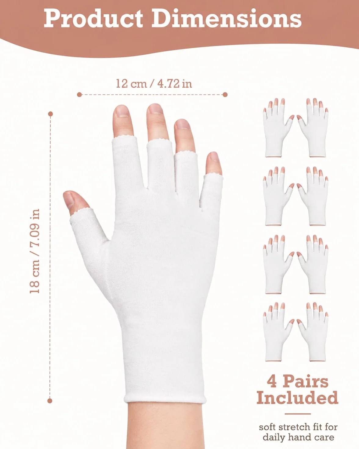 4 Paia Guanti di Cotone Senza Dita, Guanti Protettivi UV per Lampade Gel Unghie, Guanti Sottili per Mani Secche, Touchscreen Trattamento Spa (Bianchi)