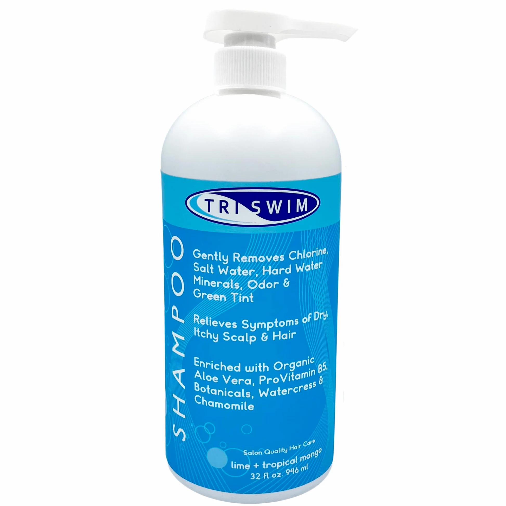 TRISWIM- Shampoo Idratante Per la Rimozione Cloro, Professionale Capelli Idratante Anti Cloro Per Nuotatori, Uomo e Donne Per il Nuoto, Capelli Rimuove la Tinta Verde - 946ml