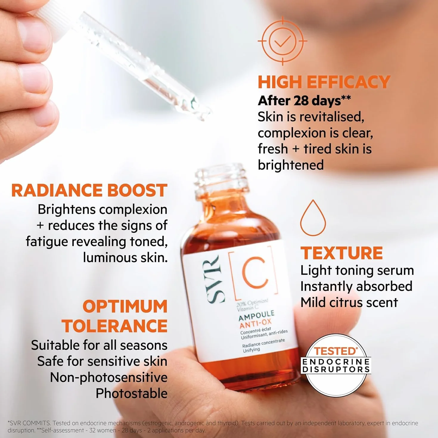 Siero Viso Illuminante anti-età con Vitamina C, SVR Ampoule C Gocce Concentrate Anti-ossidanti. Ampolla da 30ml