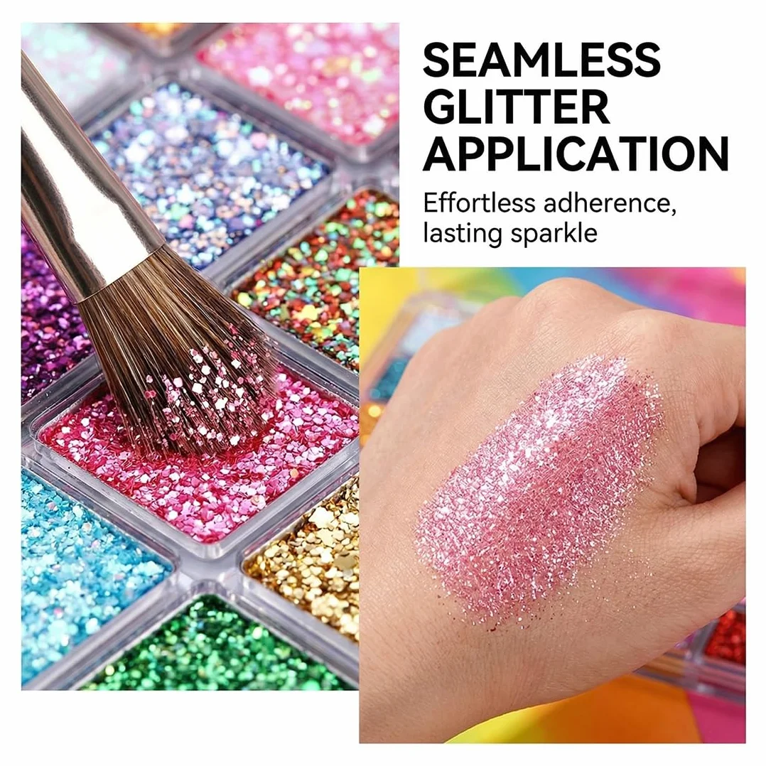 Palette Ombretti Glitter 40 Colori, Altamente Pigmentata per Viso & Corpo. Effetto Gel Lunga Durata per Trucchi Carnevale, Festa, Adulti & Bambini.