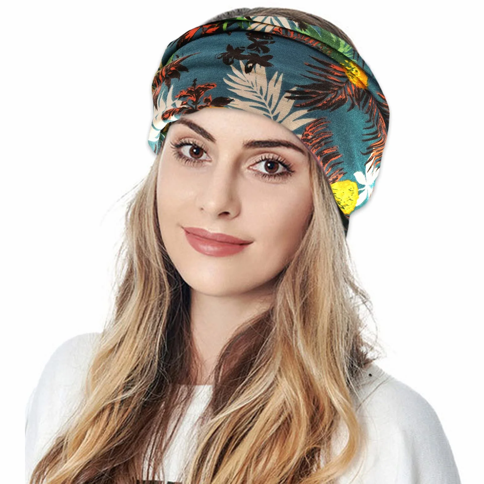 4 Pezzi Fasce per Capelli Donna, VEGCOO Fascia per Capelli Boho Stile Ragazze, Elastiche Larghe Accessori per Capelli con Stampa Floreale per Yoga, Corsa (B)