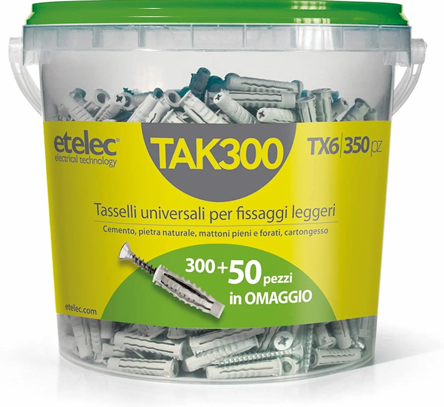 Etelec Secchiello Box 350 Tasselli Universali TX6 Nylon 6x30 mm Vite 4,5x40 mm Kit 350 Pz