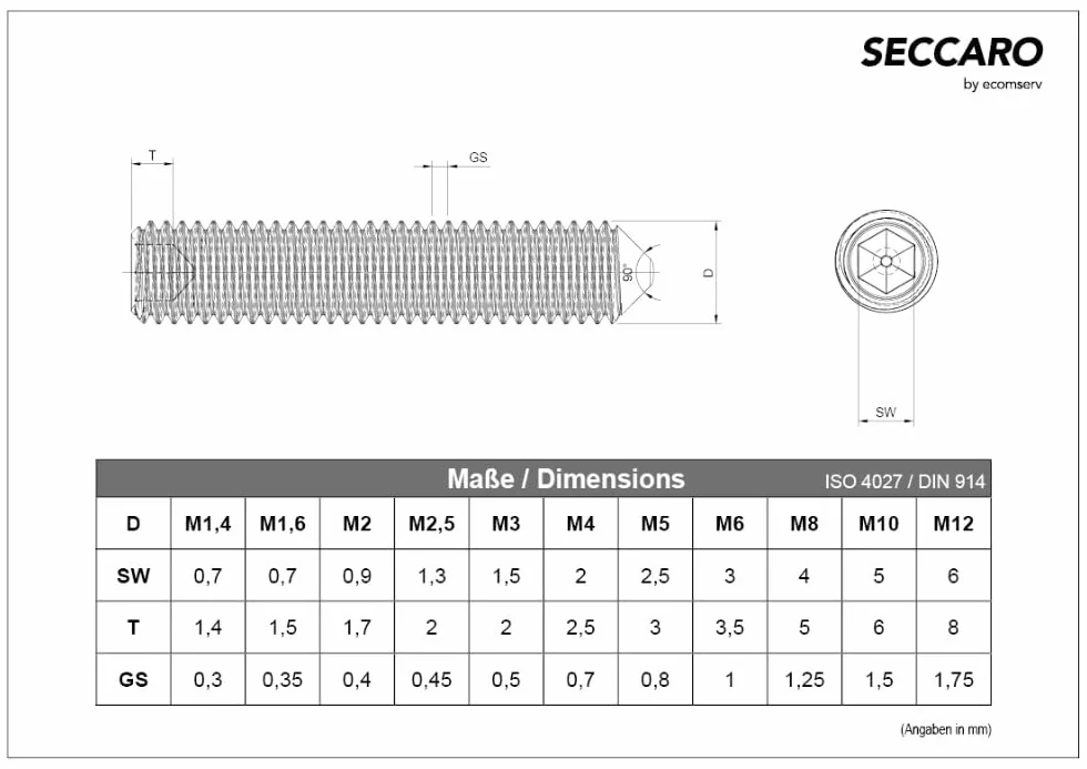 Lot de 20 vis sans tête M8 x 10 mm en acier inoxydable V2A A2 DIN 914 ISO 4027