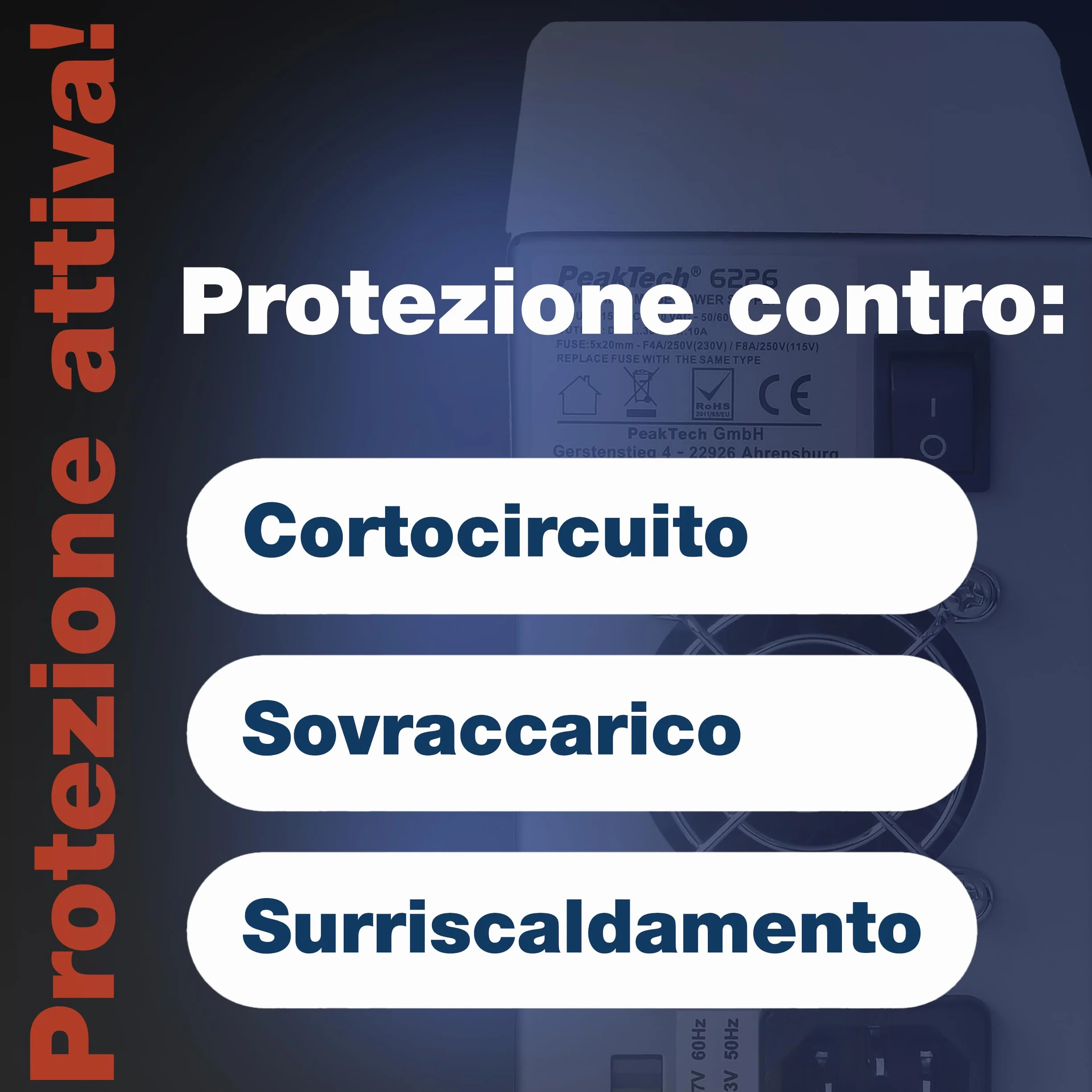 Peaktech P 6226 Alimentatore da Laboratorio DC 0-30V 0-10A Display LED Blu Regolabile