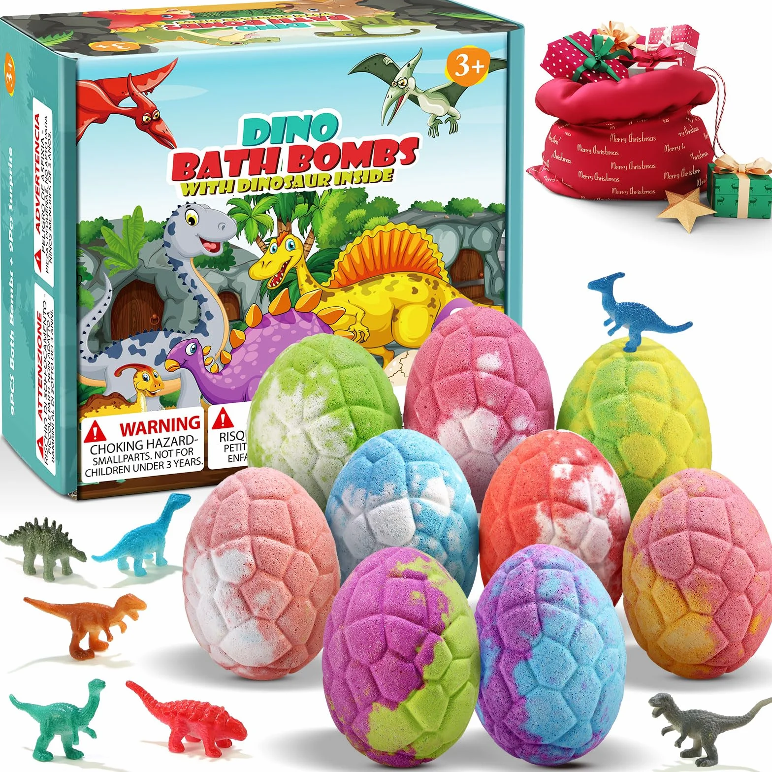 Qivatex Dinosauro Regalo 9 Bombe da Bagno con Giocattoli a Sorpresa all'interno Oli Essenziali Naturali Regalo Ragazzi e Ragazze Compleanno 3-12 anni, Uova di Pasqua 2025