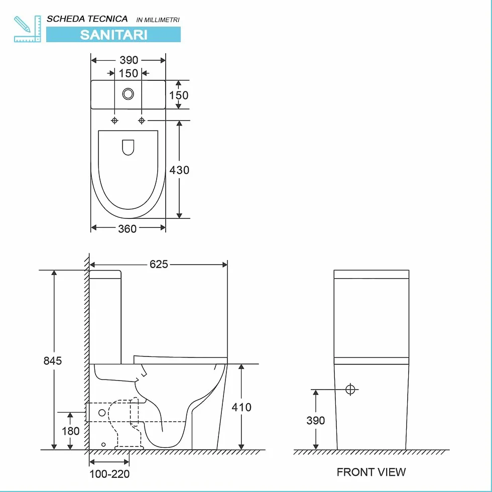Filomuro Monoblocco WC Con Tornado Senza Brida Scarico Parete Pavimento KLAN