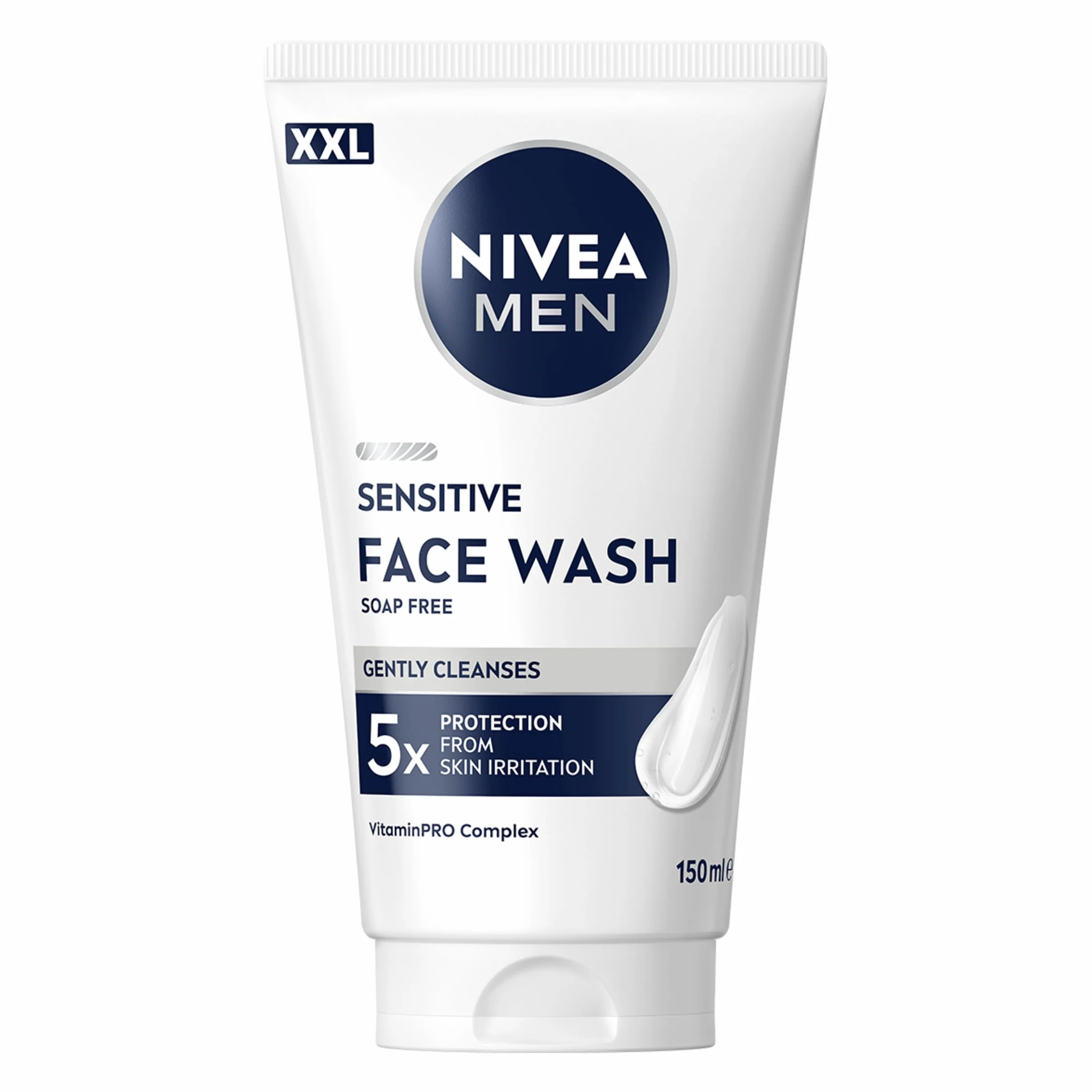 NIVEA MEN Sensitive Gel Detergente Viso XXL 150 ml, Detergente viso uomo in maxi formato per 5x protezione dalle irritazioni, Skincare uomo con Complesso VitaminPRO idratante per pelli sensibili