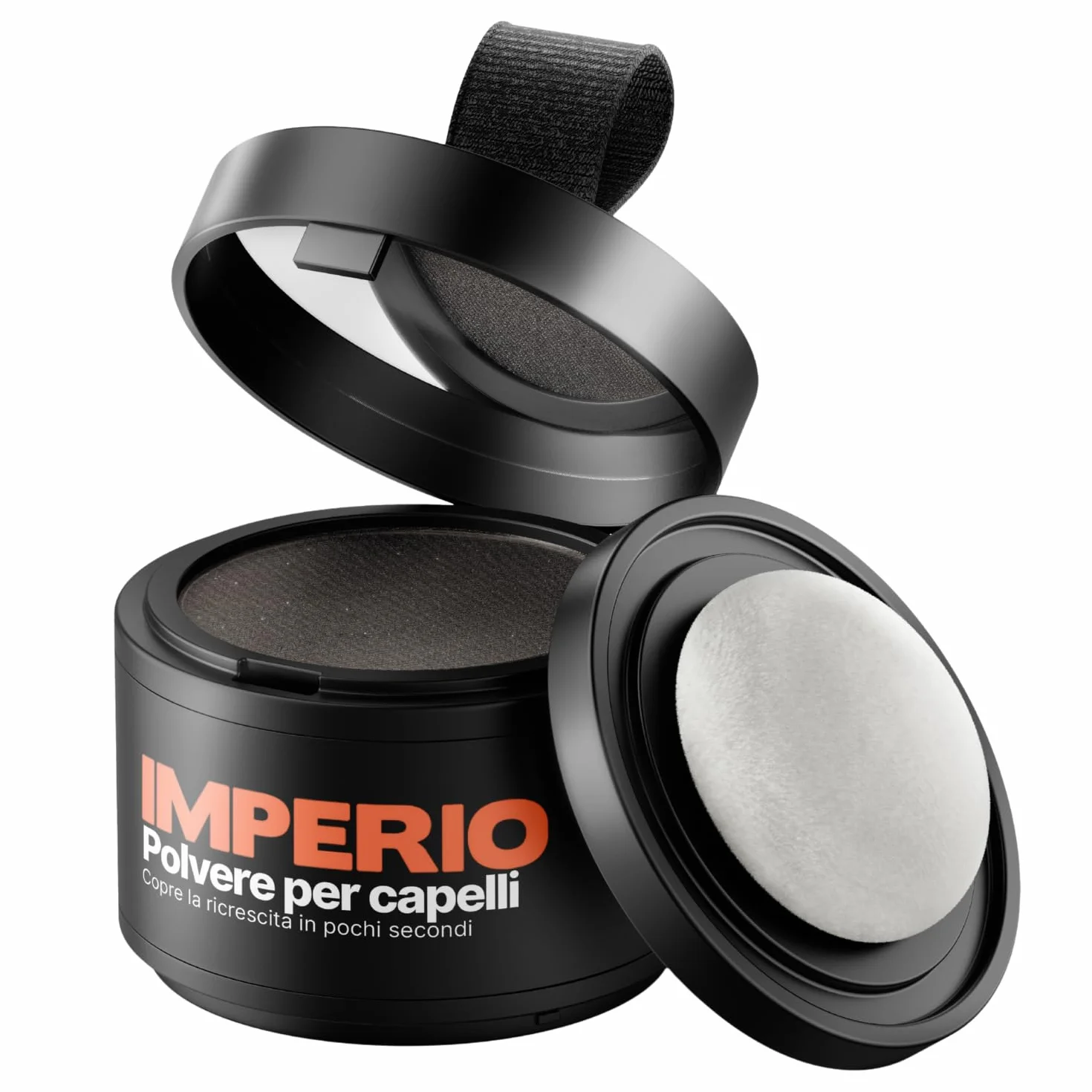 Polvere per capelli IMPERIO - Correttore per infoltimento capelli per donna e uomo, mascara per capelli waterproof per nascondere la ricrescita - 4g (castano scuro)