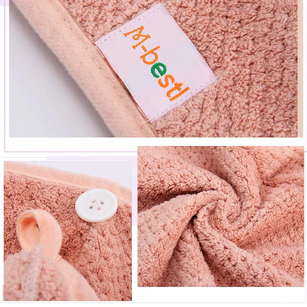 M-bestl, Confezione da 2 asciugamani a turbante per capelli con bottoni, in microfibra