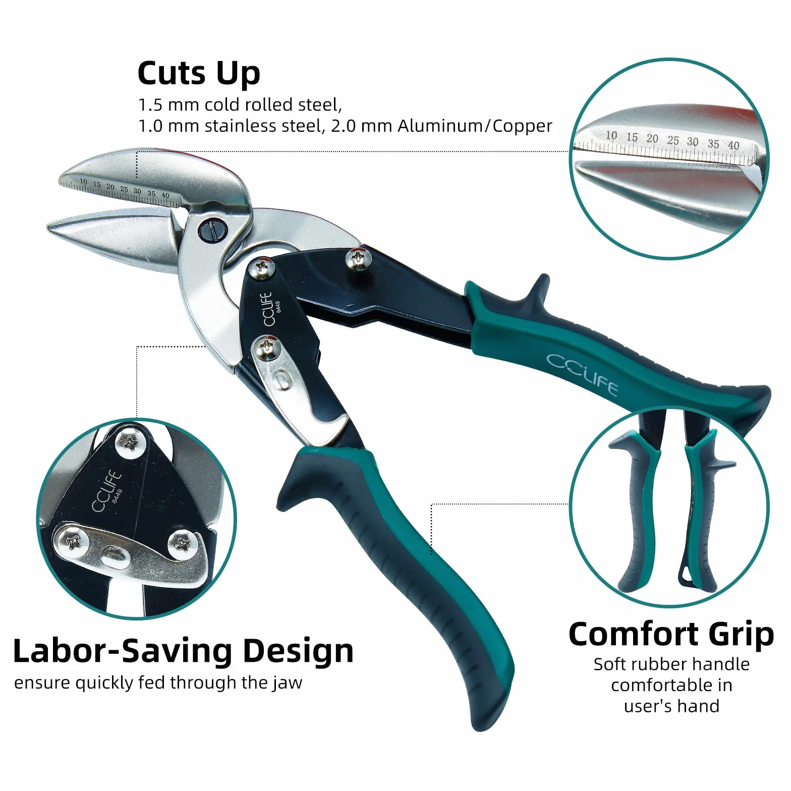 CCLIFE Cesoia per Lamiera CR-MO Aviation Snips Doppia Leva Taglio 45mm Spessore 2mm Extra-Robusto