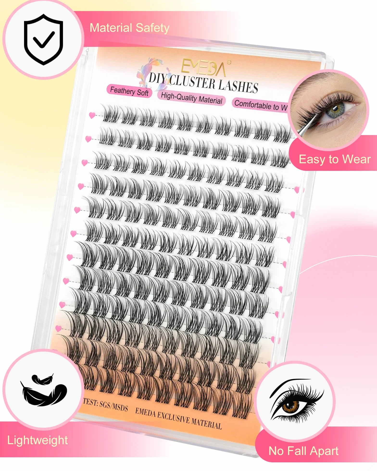 EMEDA Ciglia Finte a Ciuffetti Naturali Wispy - Ciglia Cluster Individuali a Banda Invisibile, Estensioni di Ciglia Fai-da-te Fluffy Effetto, C Curl Mix 8mm 10mm 12mm 14mm Lashes (VENUS-Mix)