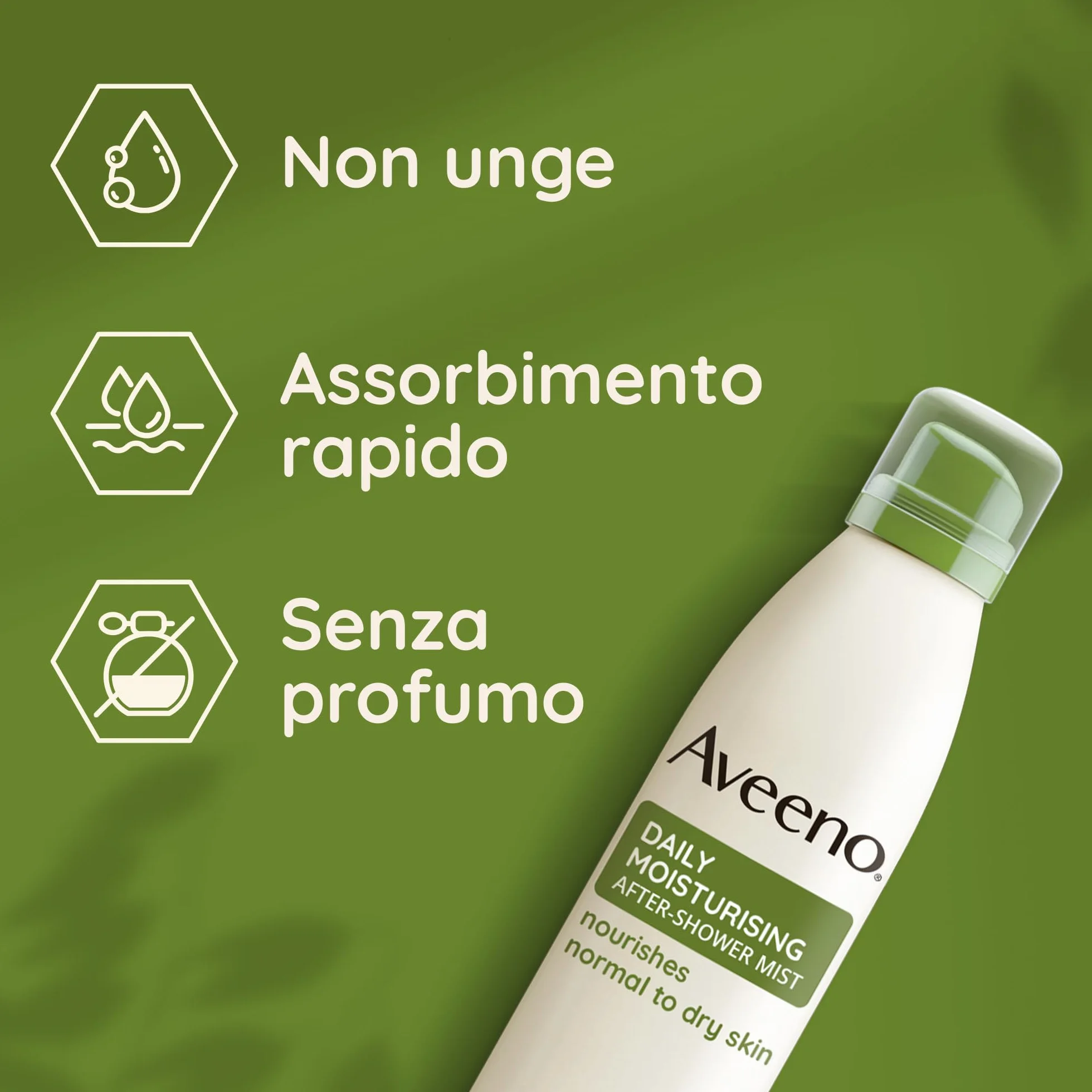 Aveeno Daily Moisturising Spray Dopo-Doccia, Crema corpo idratante in spray con Avena, Crema corpo spray per pelli secche e sensibili, Spray corpo senza profumo, 200 ml