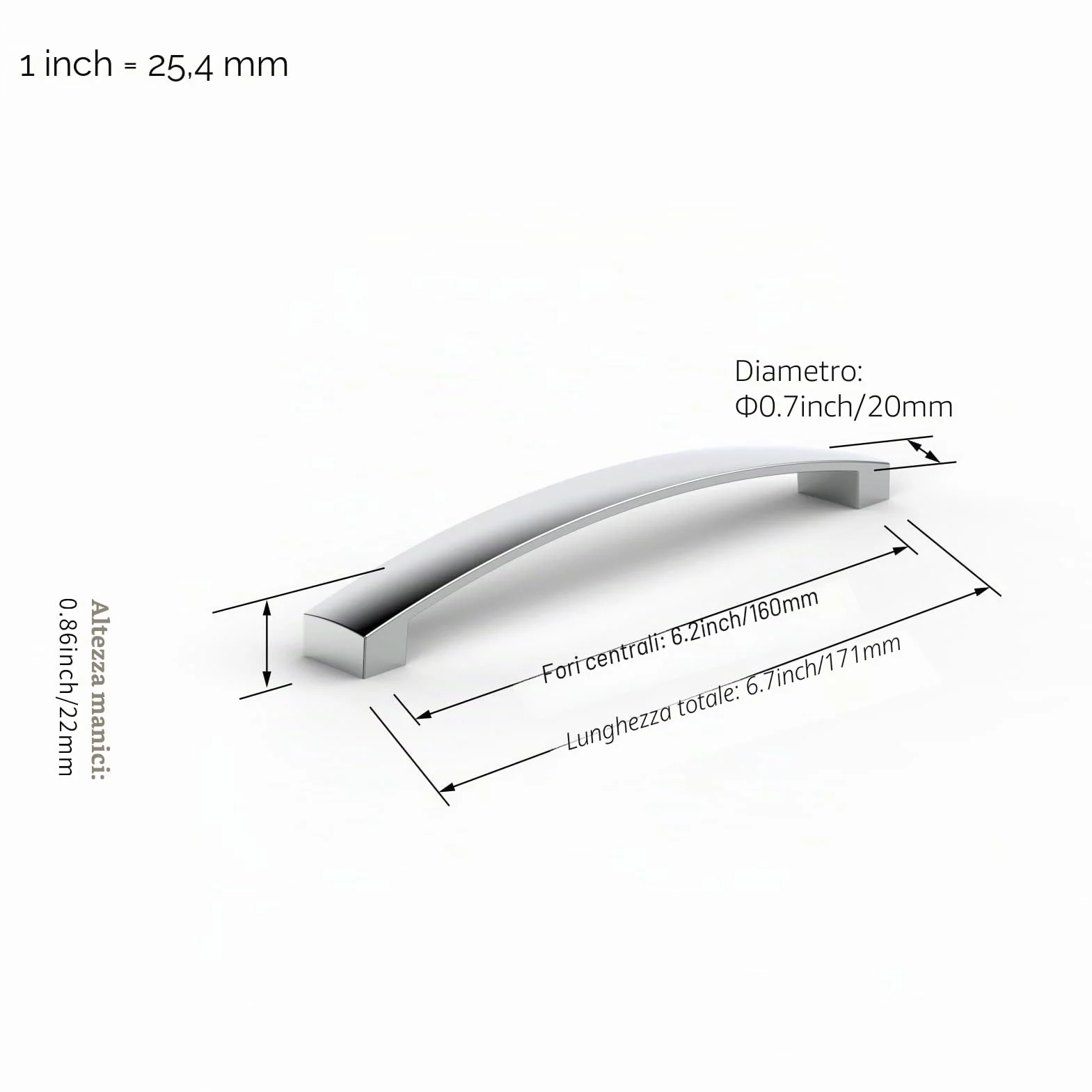 FURNIWARE 5 pezzi maniglia per armadio, Distanza fori 160mm, maniglia ad arco per cucina, cromo
