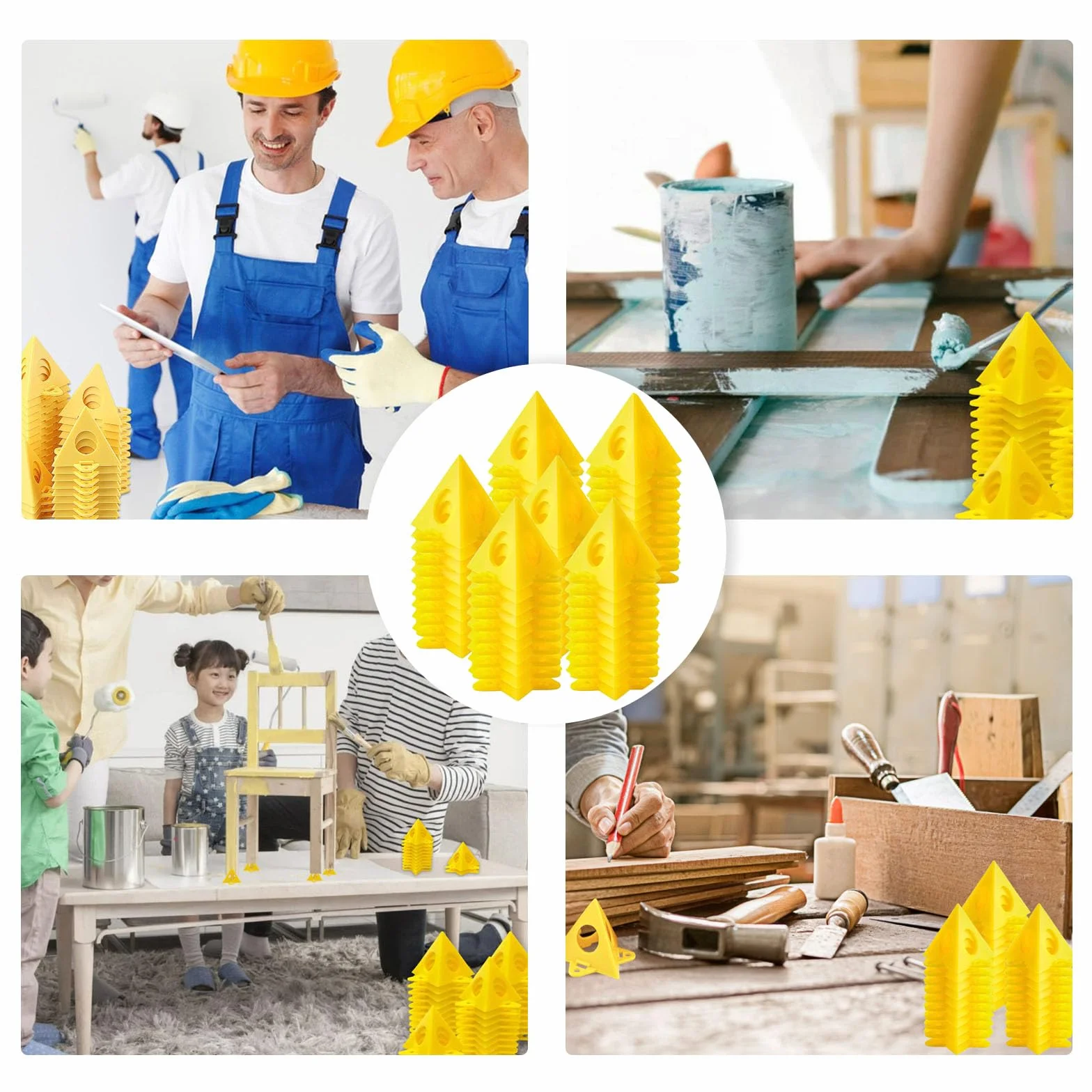 Supporti a Piramide 60 pezzi Pittura Piramidi Verniciatura Plastica Supporto per Progetti Dipinto Mobili Giallo