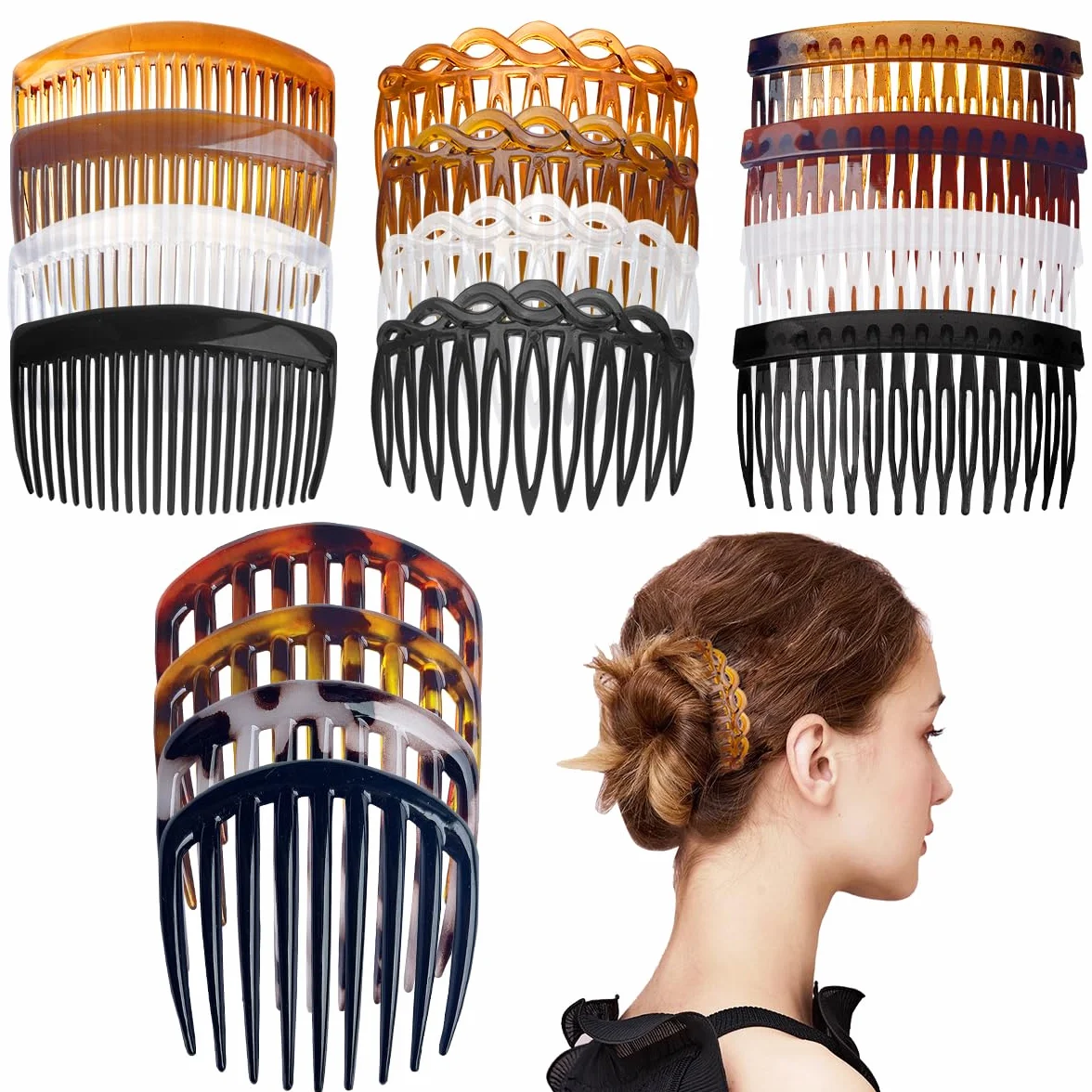 16Pz pettini laterali francesi, XingyLi 9/11/16/23 denti in plastica antiscivolo pettini per capelli scivoli, forte tenuta pettini laterali di torsione francese, clip per capelli vintage accessori