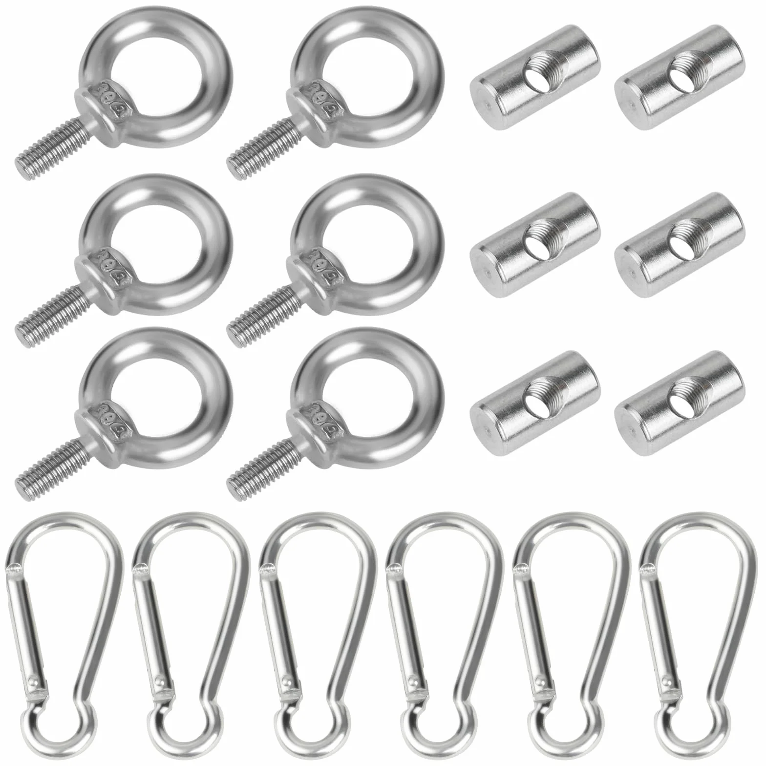 Bullone a Occhiello M4 in Acciaio Inossidabile 304, Golfari Inox con Moschettoni, Kit di Sollevamento per Roulotte Camper