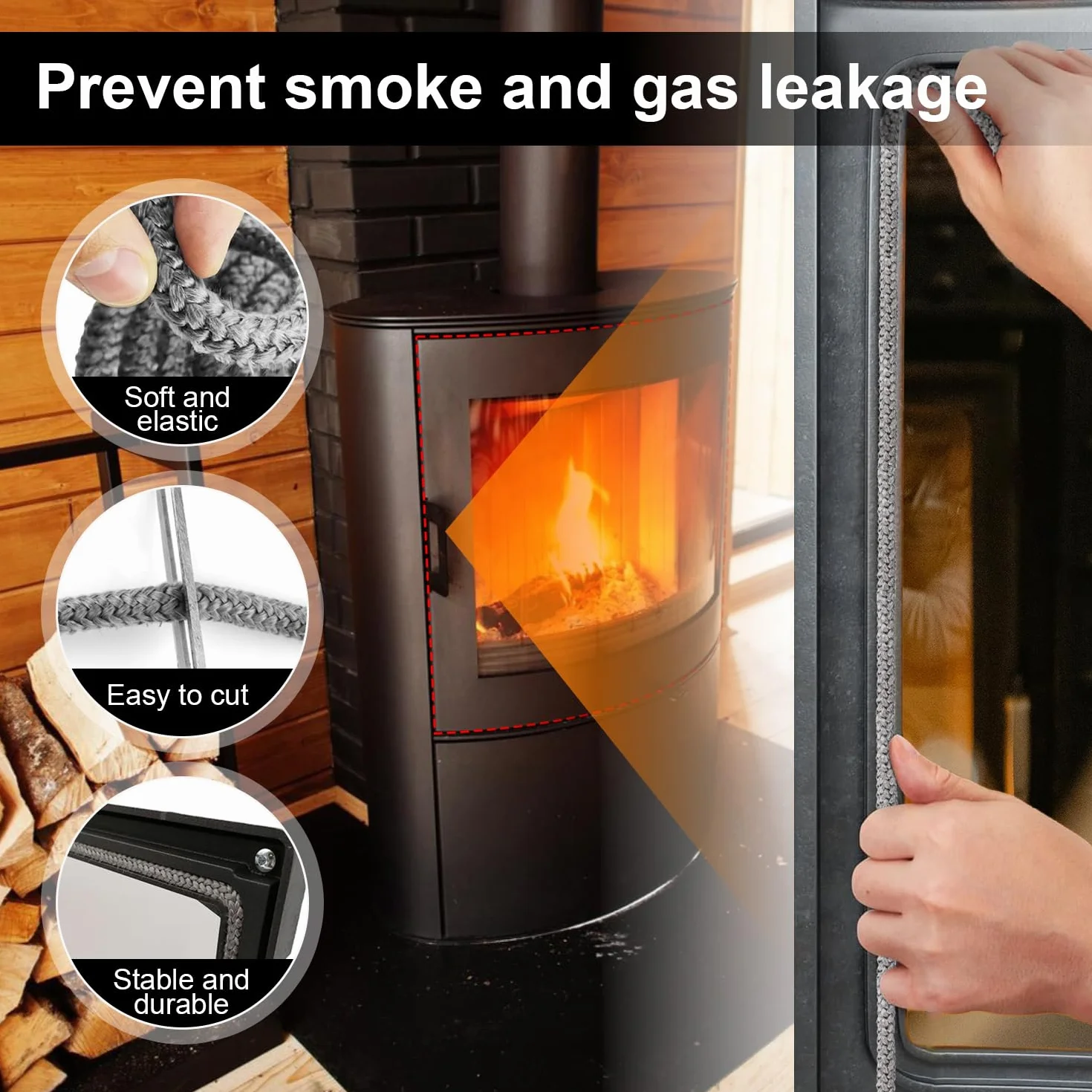 Guarnizione Stufa a Pellet 8 mm x 2.5 m Fibra di Vetro per Camino e Porta Forno