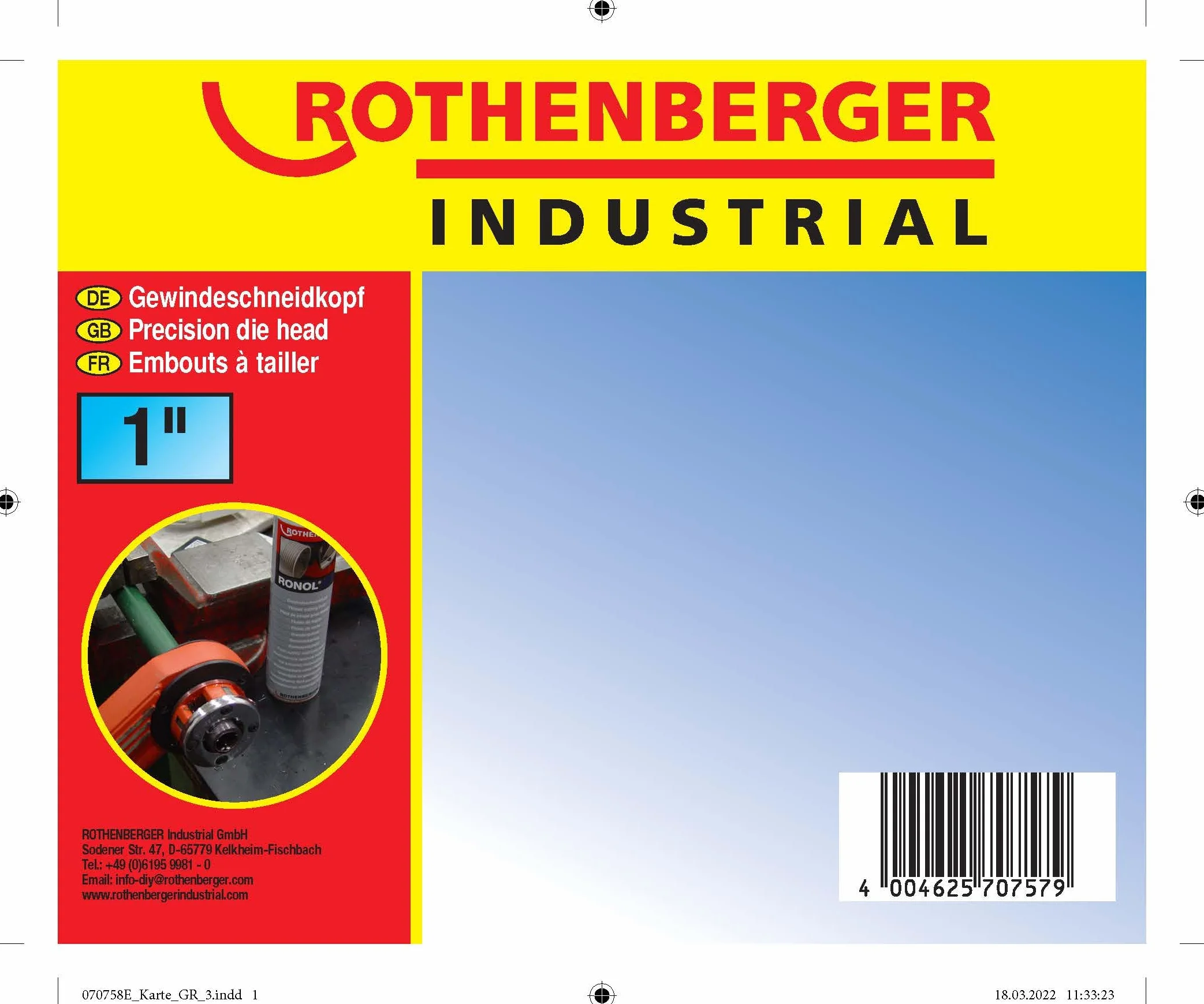 ROTHENBERGER Testa di taglio filettata industriale Ø 1" conica 070758E