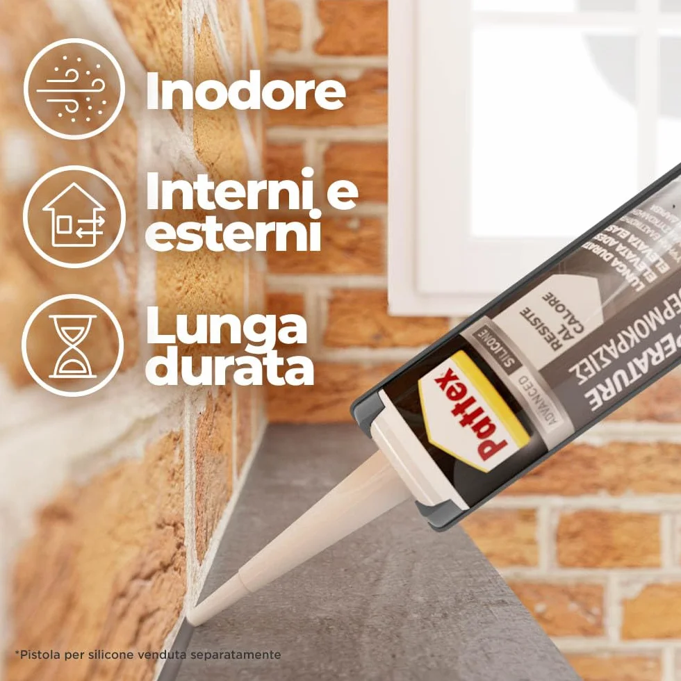 Pattex Silicone alte temperature per barbecue e caminetti, sigillante verniciabile resistente alla fiamma diretta, grigio 280 ml