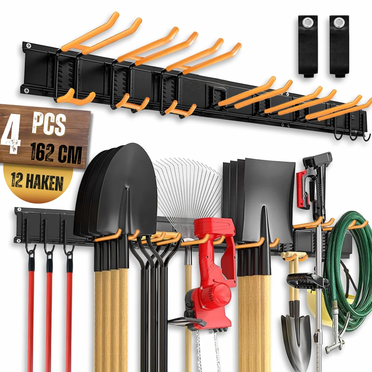 Supporto da Parete Pesante 162.4cm 200kg Portata Max 4 Guide 40.6cm 12 Ganci Antiruggine Organizzatore per Garage Officina