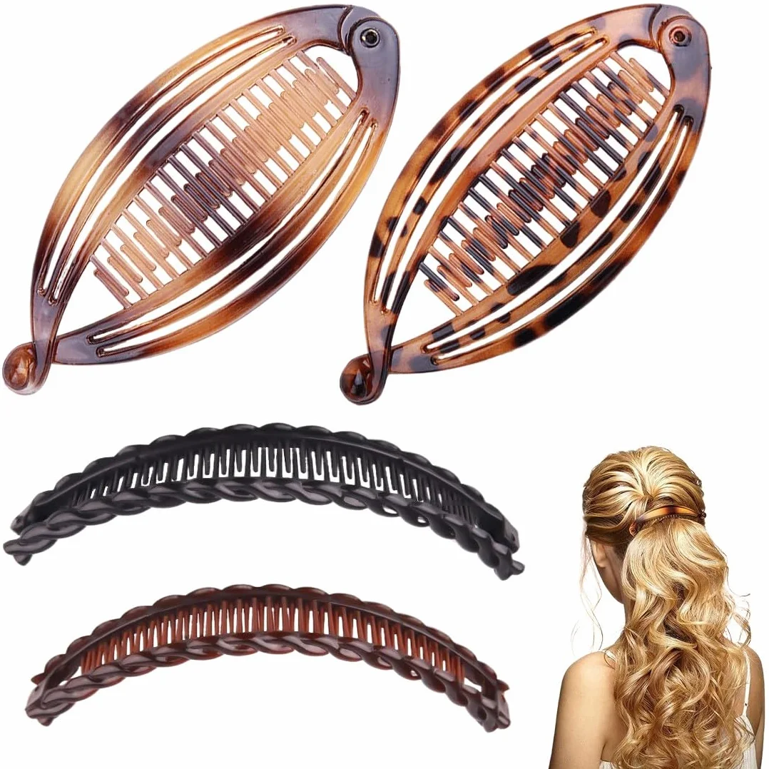 4 Fermagli per Capelli a Banana, Banana Clip Pettine per Capelli, in Resina, per Capelli e Banane, per Coda di Cavallo, Accessori per Lo Styling dei Capelli a Incastro, per Donne e Ragazze