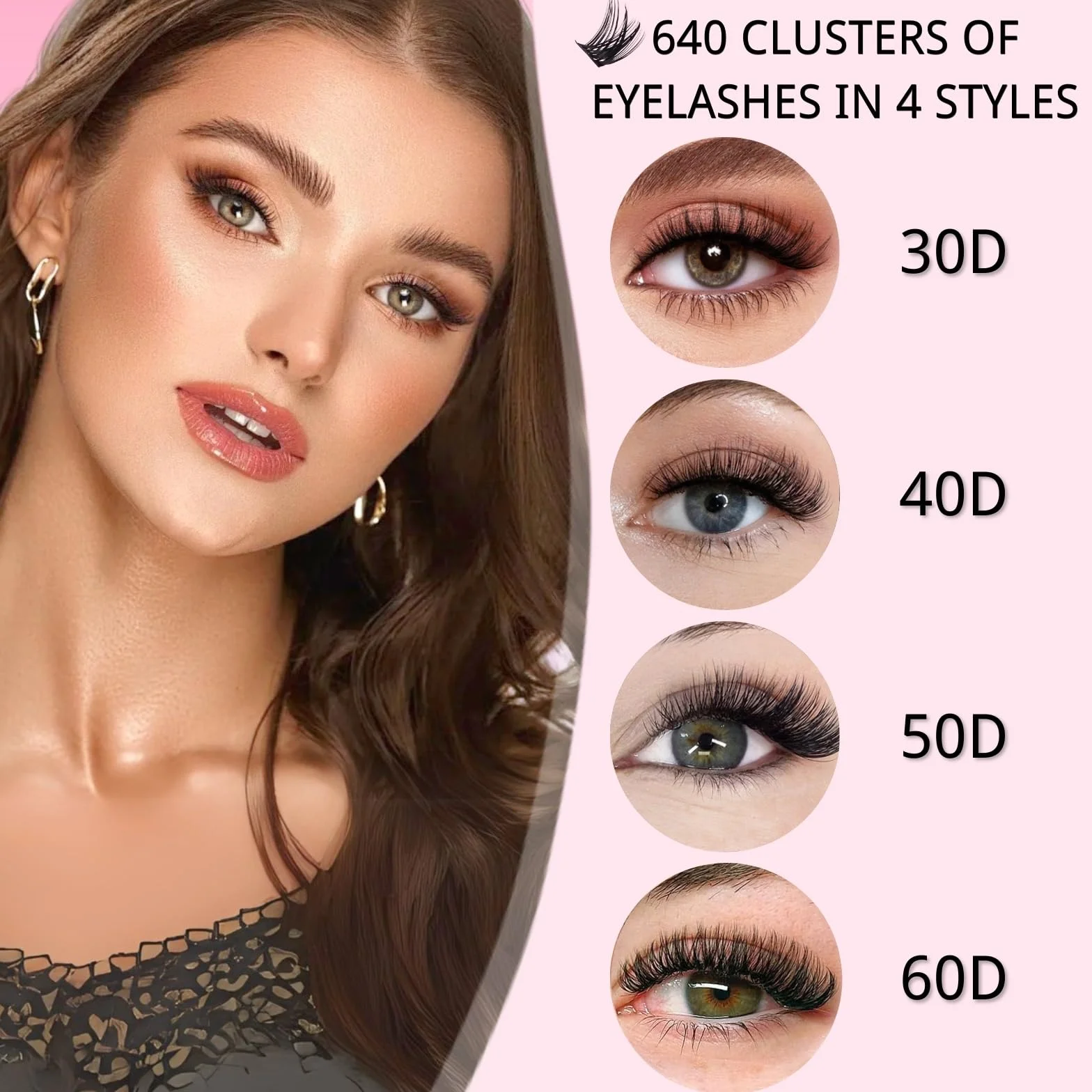 640 Pezzi Ciglia Finte Ciuffetti, 30D+40D+50D+60D Kit Ciglia Extension, D Curl 8-16mm Ciuffetti Ciglia Finte, DIY Eyelash Extension Kit Estensioni Ciglia Individuali Naturale(30-40-50-60D)