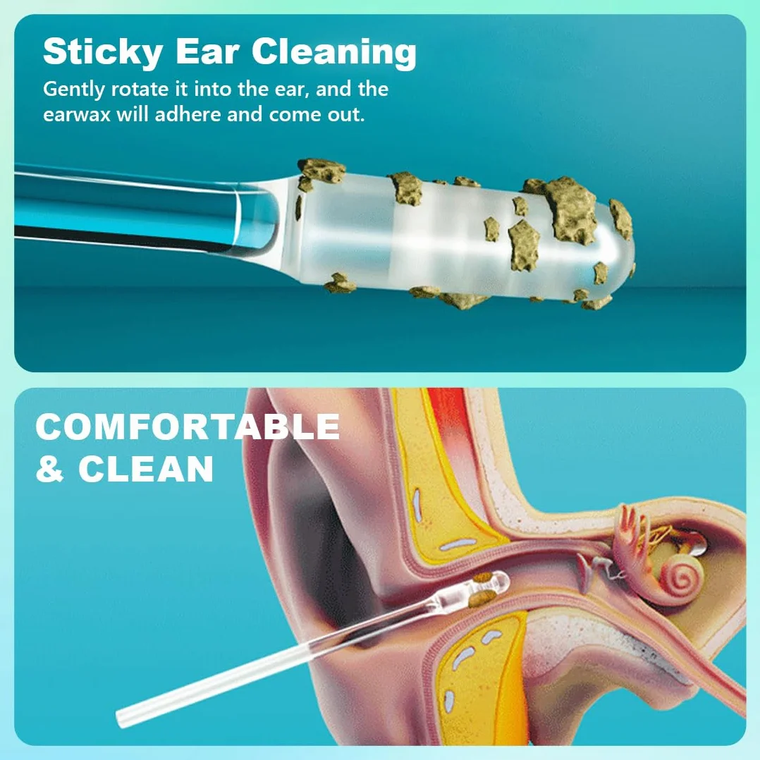48 Pezzi Sticky Earpick, Rimuovi Cerume Riutilizzabile, Bastoncini per Pulizia Orecchie Lavabili, Sicuri e Delicati, per Adulti