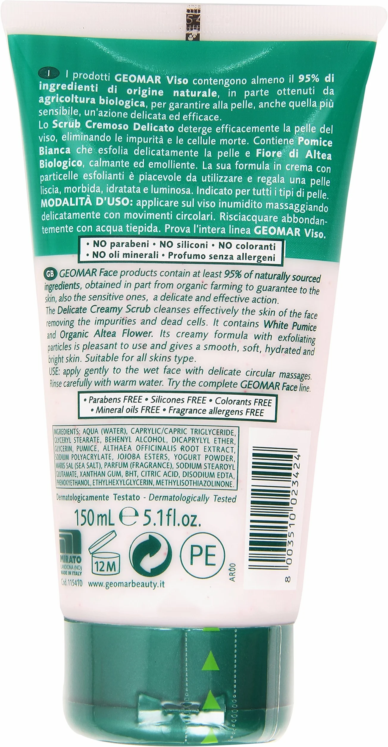 Geomar - Scrub Cremoso Delicato, Con Pomice Bianca e Bio Fiore di Altea - 150 ml