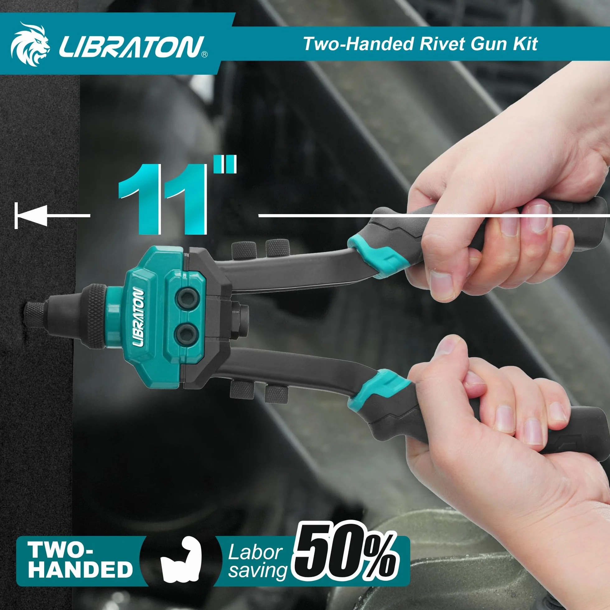 LIBRATON Rivettatrice Manuale a Due Mani Professionale con 250 Rivetti e 5 Ugelli Intercambiabili