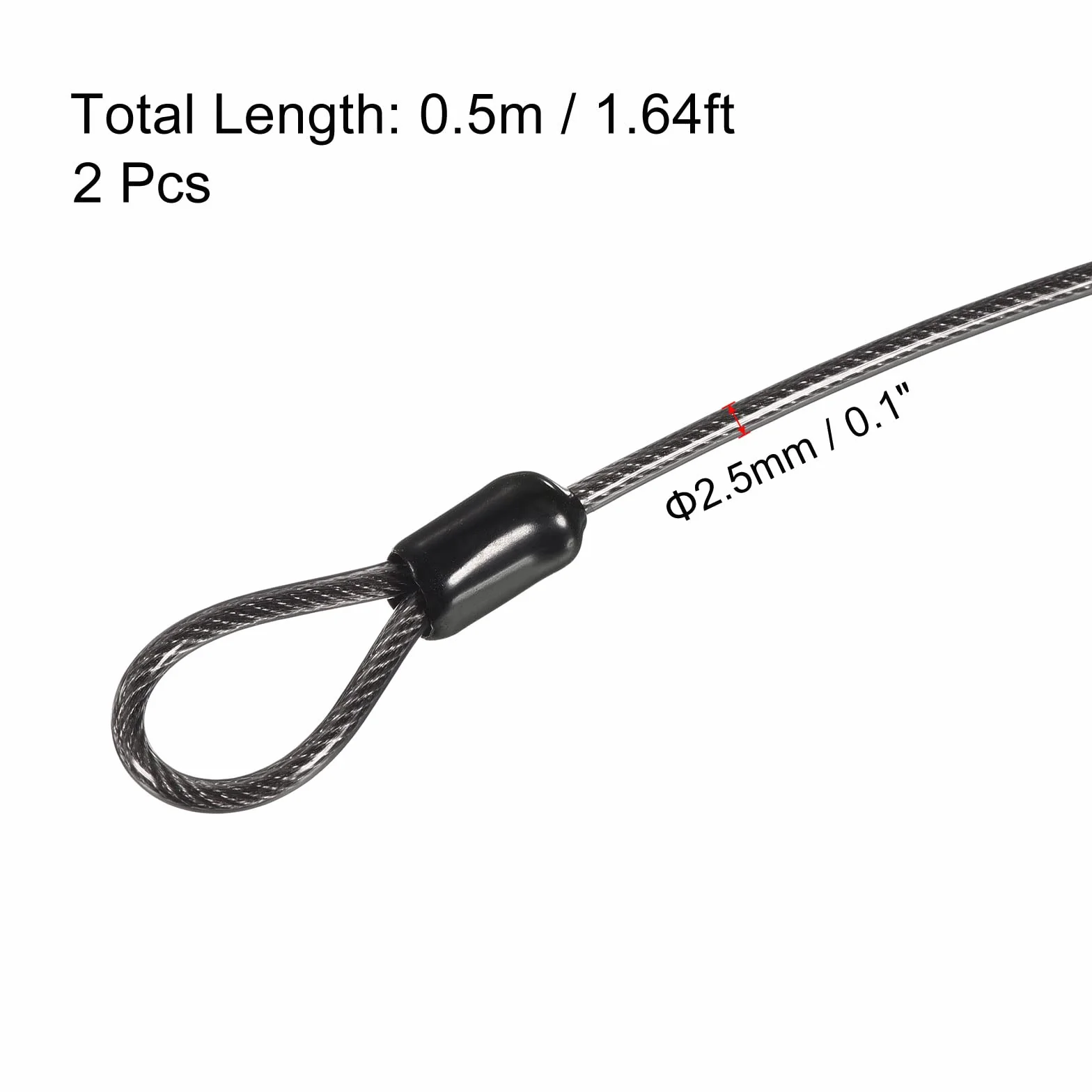 PATIKIL Acciaio Cavo Antifurto 2.5mm x 0.5m Blocco Filo Corda Doppio Cerchio Sicurezza per Bici, Porte, Nero, 2pz