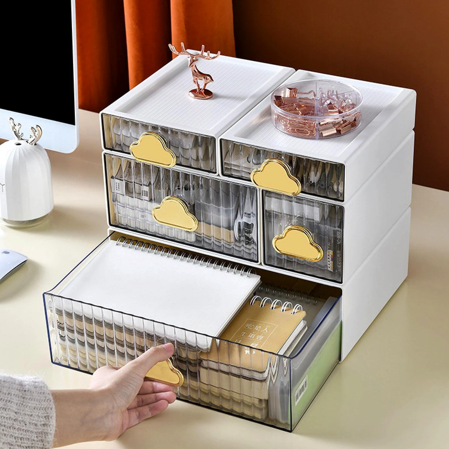 Cassetto dell'organizzatore di Trucco Impermeabile Scatola portaoggetti da scrivania cosmetica Scatola portaoggetti cosmetica di Grande capacità Cassetto Desktop D Verde