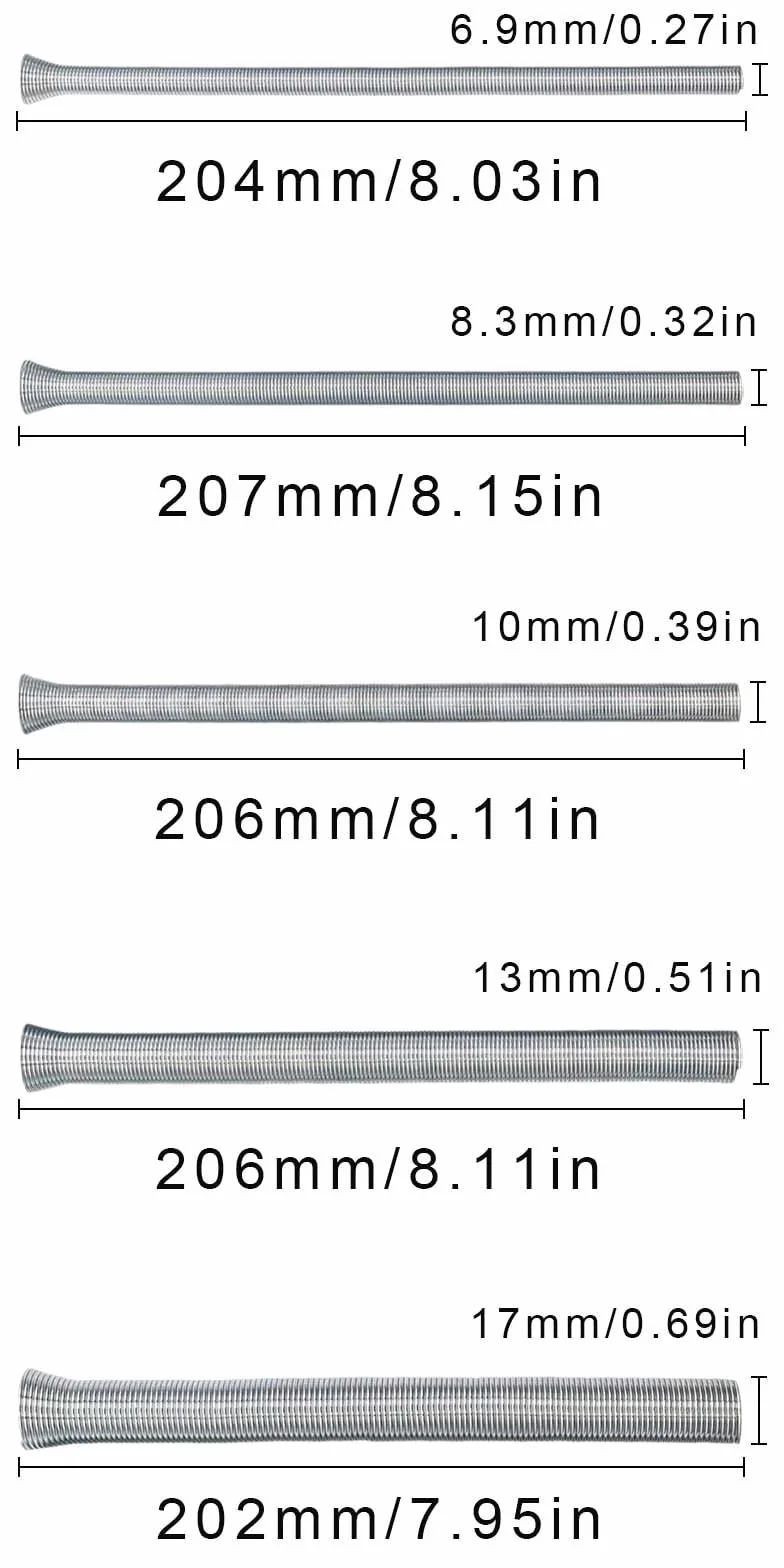 Spring Tube Bender Set 5 Pezzi Piegatrice a Molla per Tubi 1/4'' 5/16'' 3/8'' 1/2'' 5/8'' 210 mm