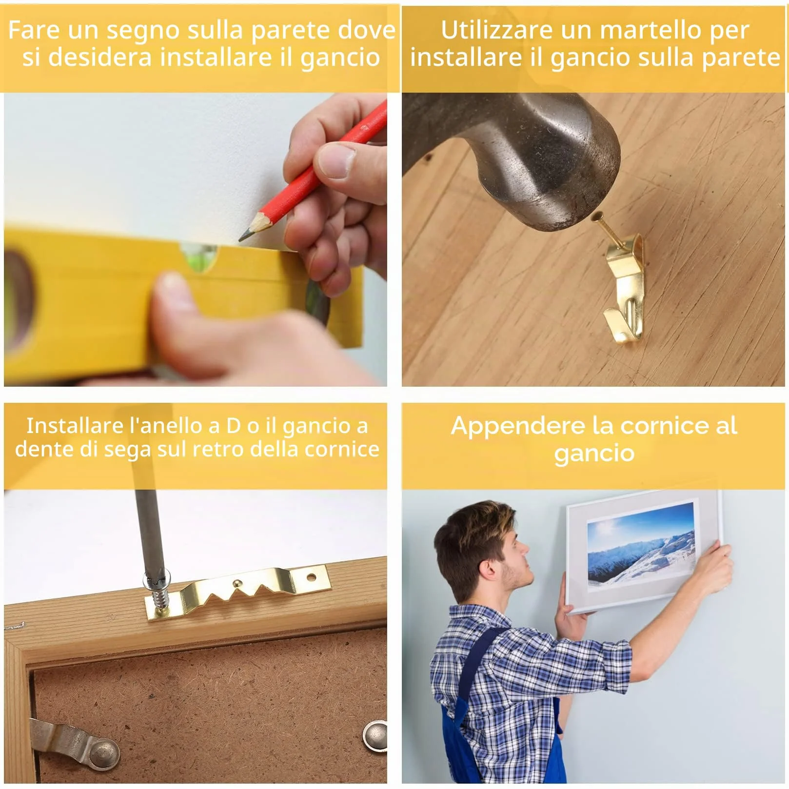 300 Pezzi Ganci per Appendere Quadri in Metallo con Chiodi, Occhi a Vite, Anelli a D, Supporti Appendiabiti Pesanti Kit