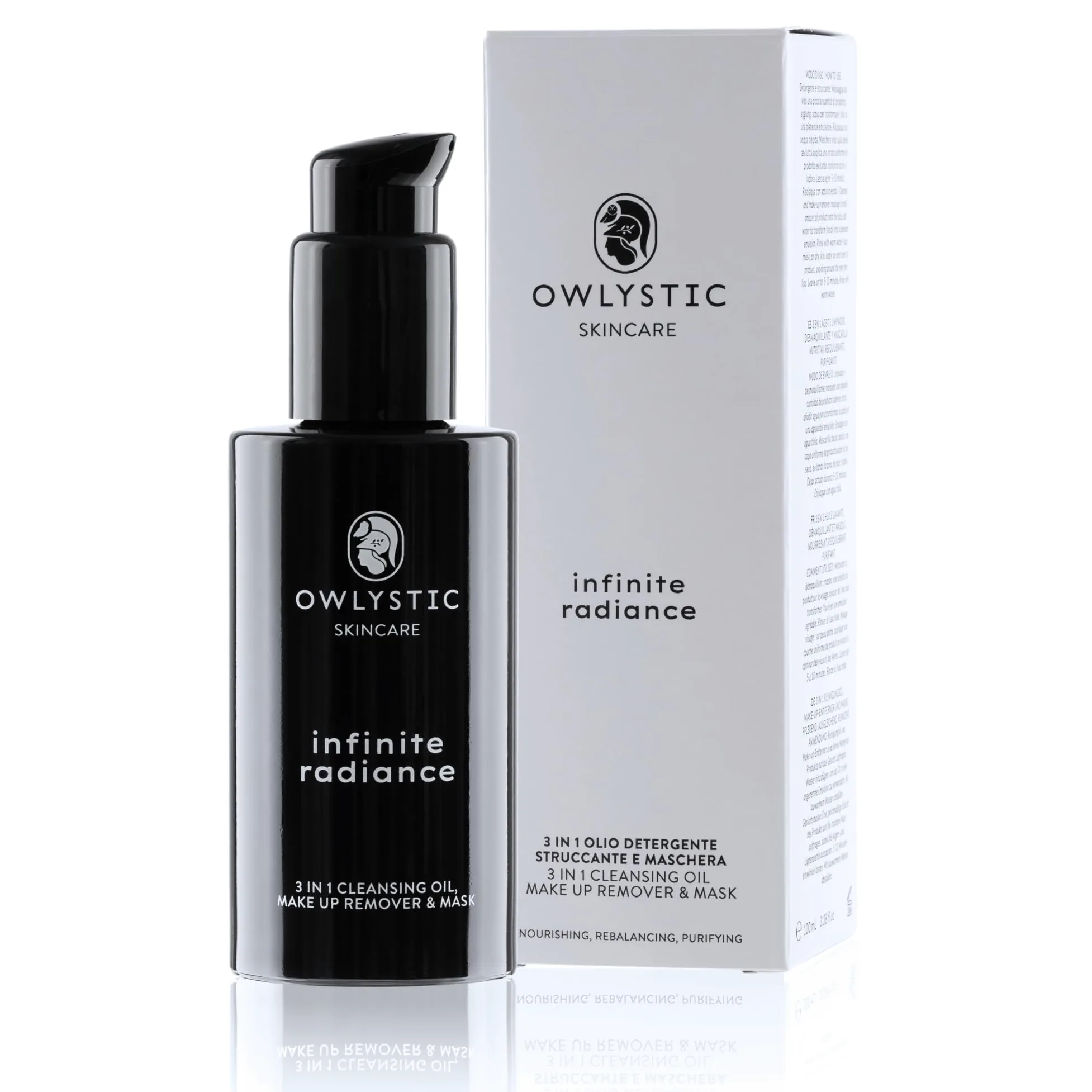 OWLYSTIC Olio Detergente Viso 3in1 - Detergente Struccante Maschera - BIO Vegan 100% MADE IN ITALY - Olio Struccante Viso Delicato per Pulizia Profonda - Tutti i Tipi di Pelle 150ml