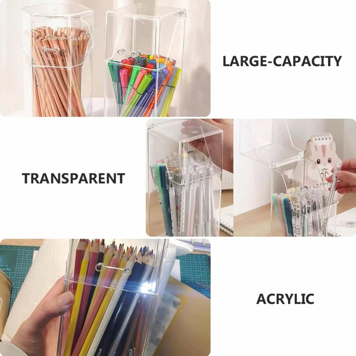 2 Pezzi Organizer in Acrilico Trasparente con Contenitori Pennelli e Cosmetici Resistenti Allacqua Capacità Ampia per Scrivania e Spazi Ordinati