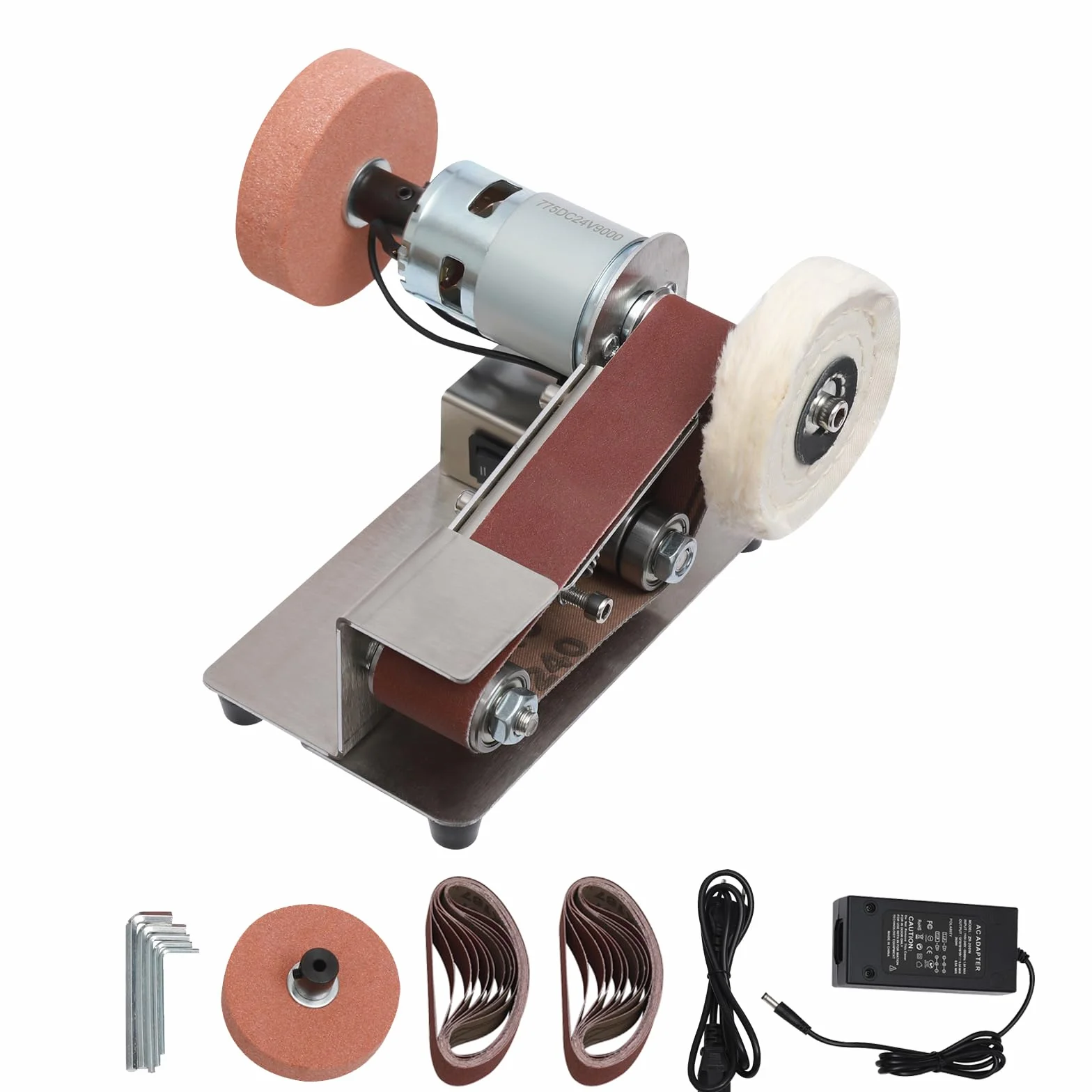 Mini Levigatrice a Nastro 7 Velocità Smerigliatrice Elettrica per Metallo Legno Affilare Regolabile 1°-45°