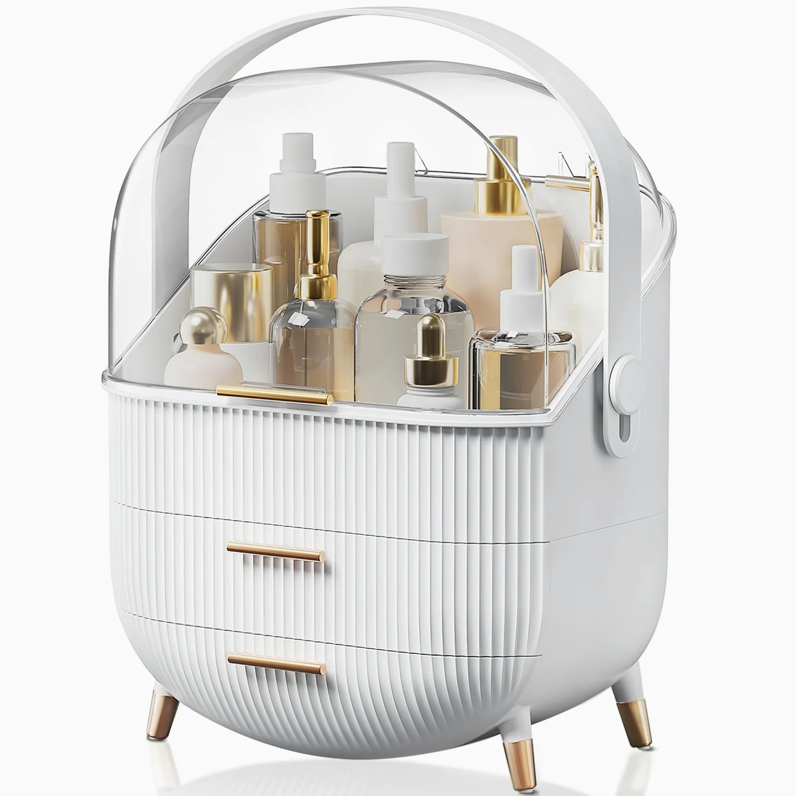 BTGGG Organizzatori per trucchi, organizer per trucchi da tavolo, con cassetti e copertura trasparente, per camera da letto e bagno (bianco)