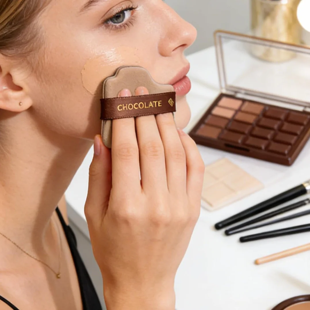 Piumini da Cipria, 6 pezzi, Chocolate powder puff, Wet and Dry Foundation Sponge Cushion Puffs, Tamponi per Cipria, Adatto per Cipria, Fondotinta, Blending, Concealer, per il Corpo Morbido